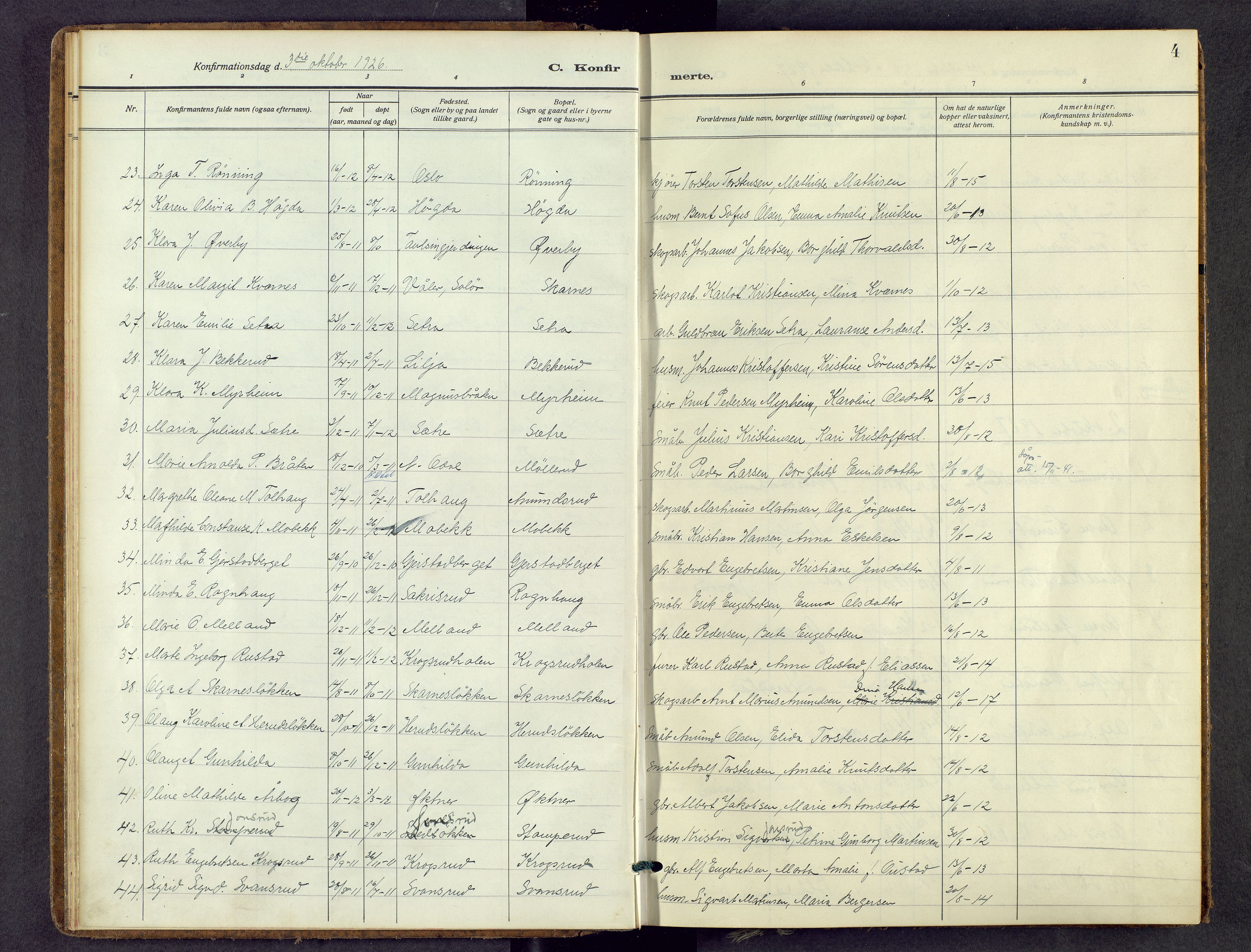 Sør-Odal prestekontor, AV/SAH-PREST-030/H/Ha/Haa/L0013: Parish register (official) no. 13, 1926-1948, p. 4