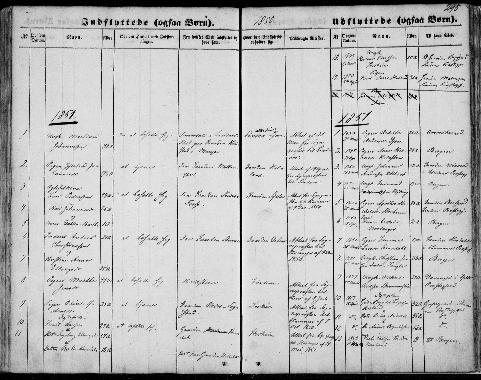 Manger sokneprestembete, SAB/A-76801/H/Haa: Parish register (official) no. A 6, 1849-1859, p. 295