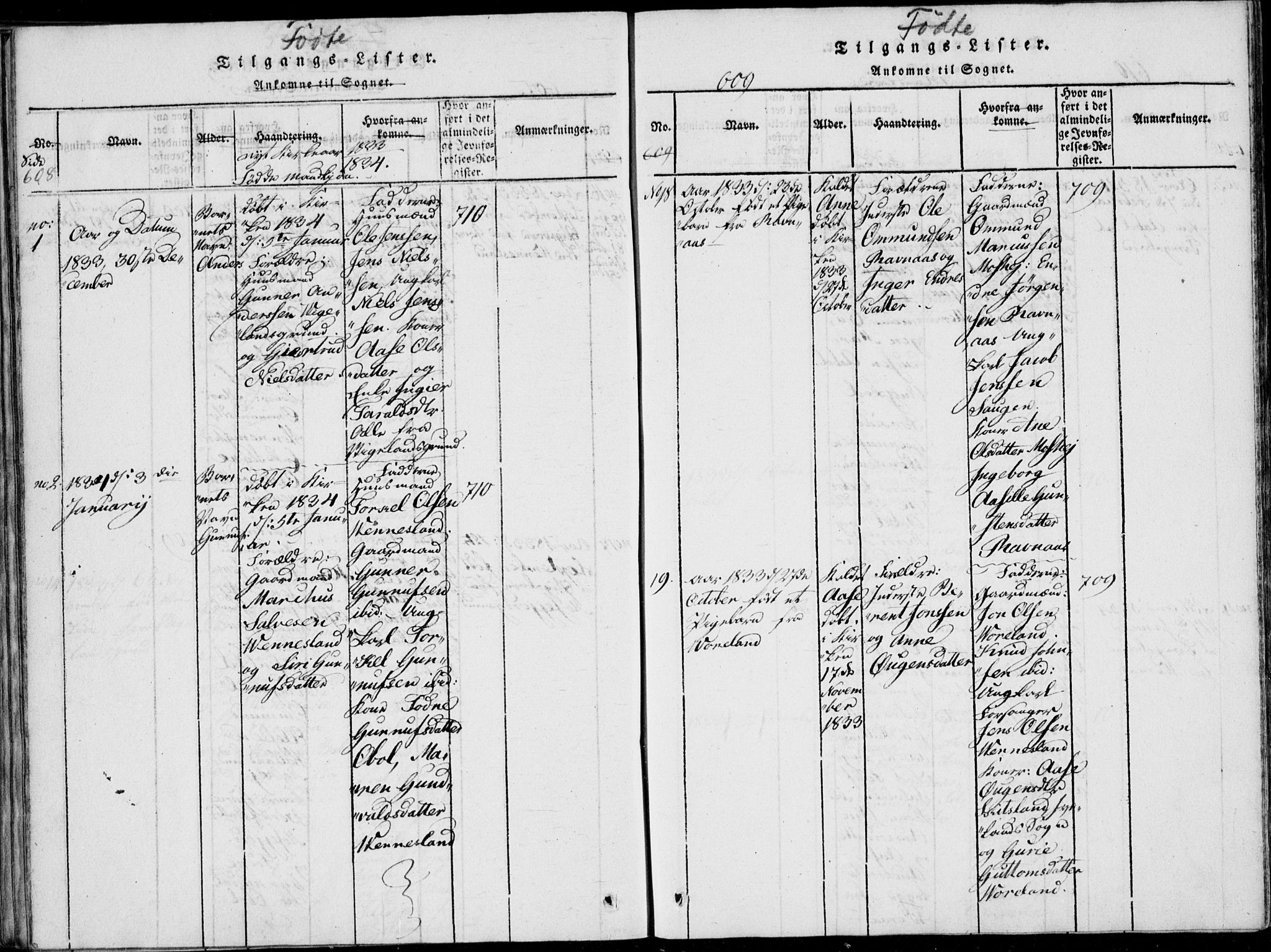 Vennesla sokneprestkontor, SAK/1111-0045/Fa/Fab/L0003: Parish register (official) no. A 3, 1820-1834, p. 608-609