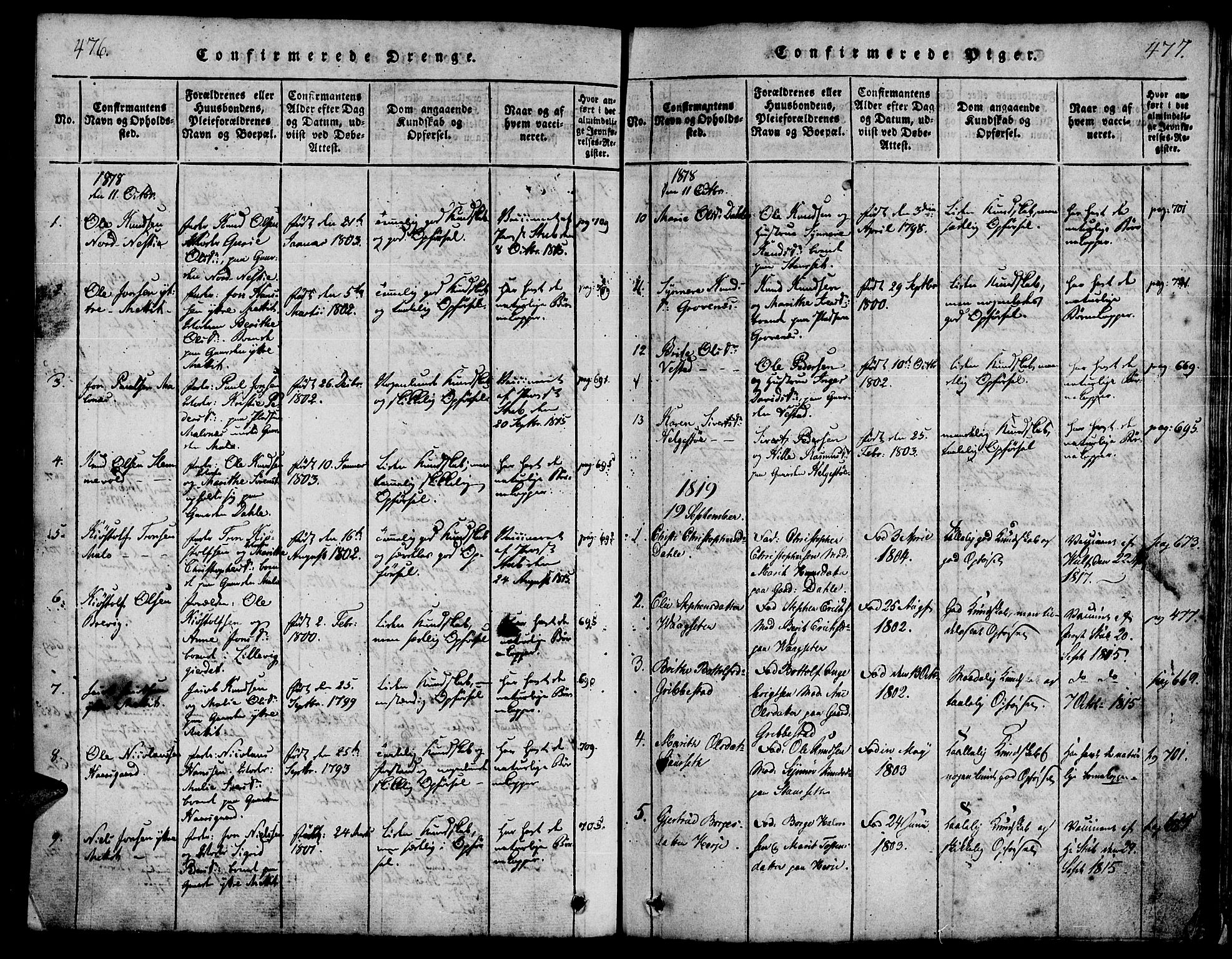 Ministerialprotokoller, klokkerbøker og fødselsregistre - Møre og Romsdal, SAT/A-1454/547/L0602: Parish register (official) no. 547A04, 1818-1845, p. 476-477