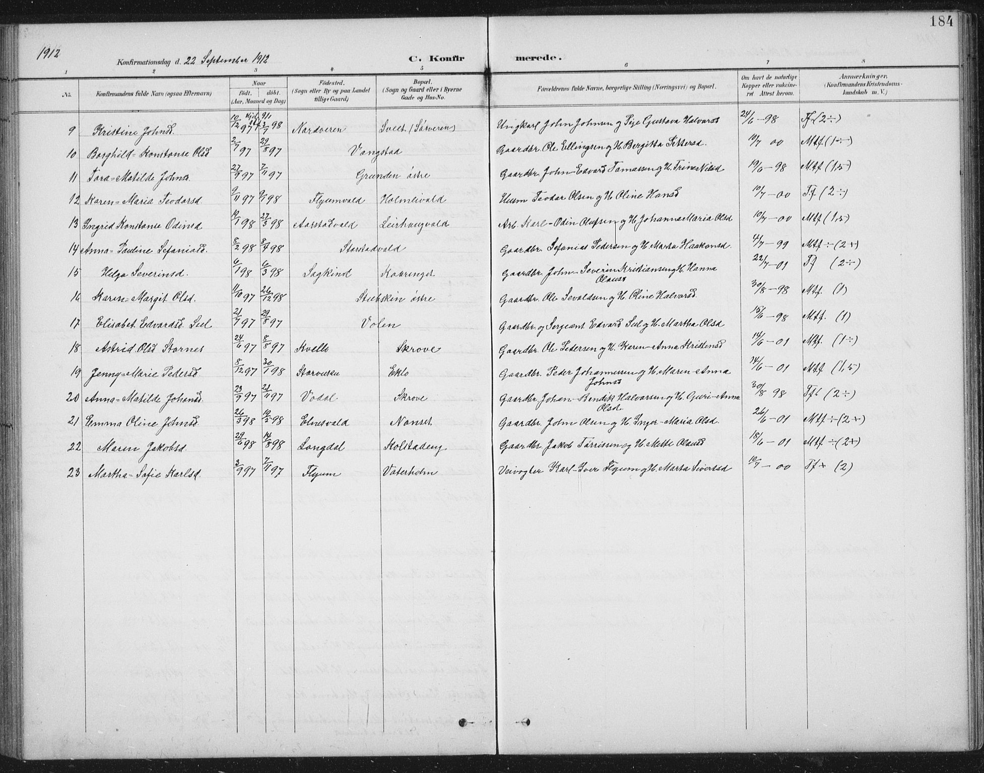 Ministerialprotokoller, klokkerbøker og fødselsregistre - Nord-Trøndelag, AV/SAT-A-1458/724/L0269: Parish register (copy) no. 724C05, 1899-1920, p. 184