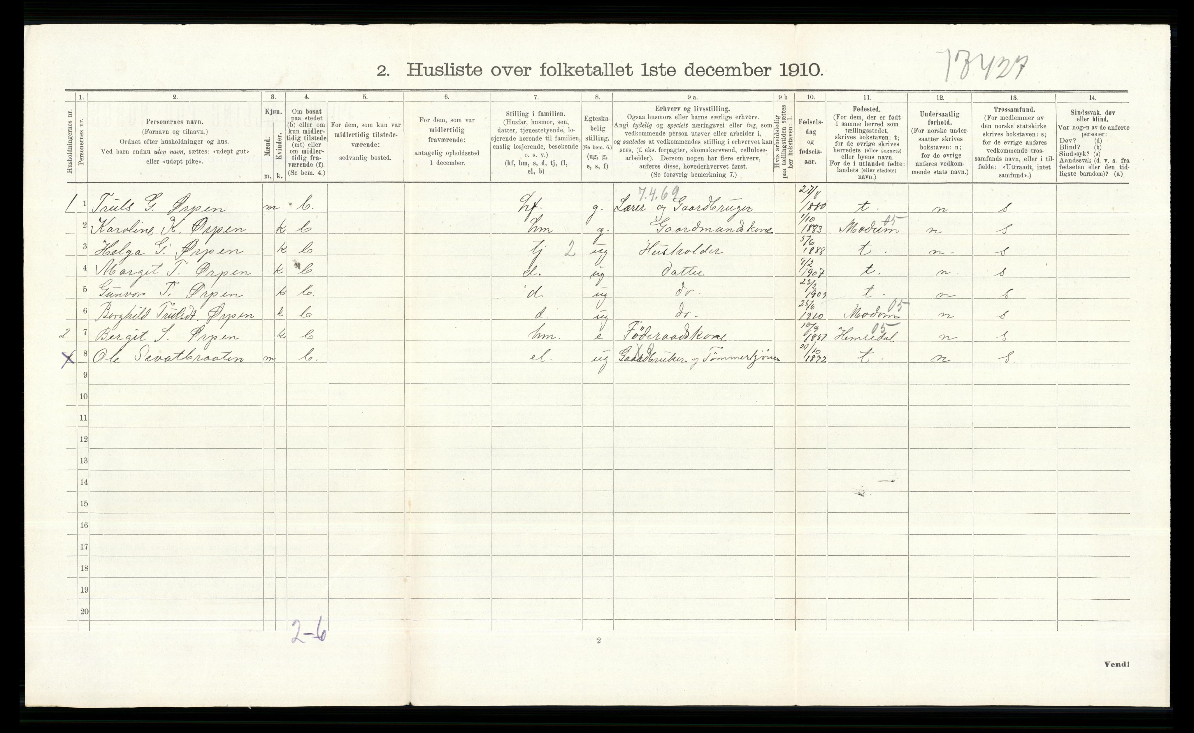 RA, 1910 census for Krødsherad, 1910, p. 476