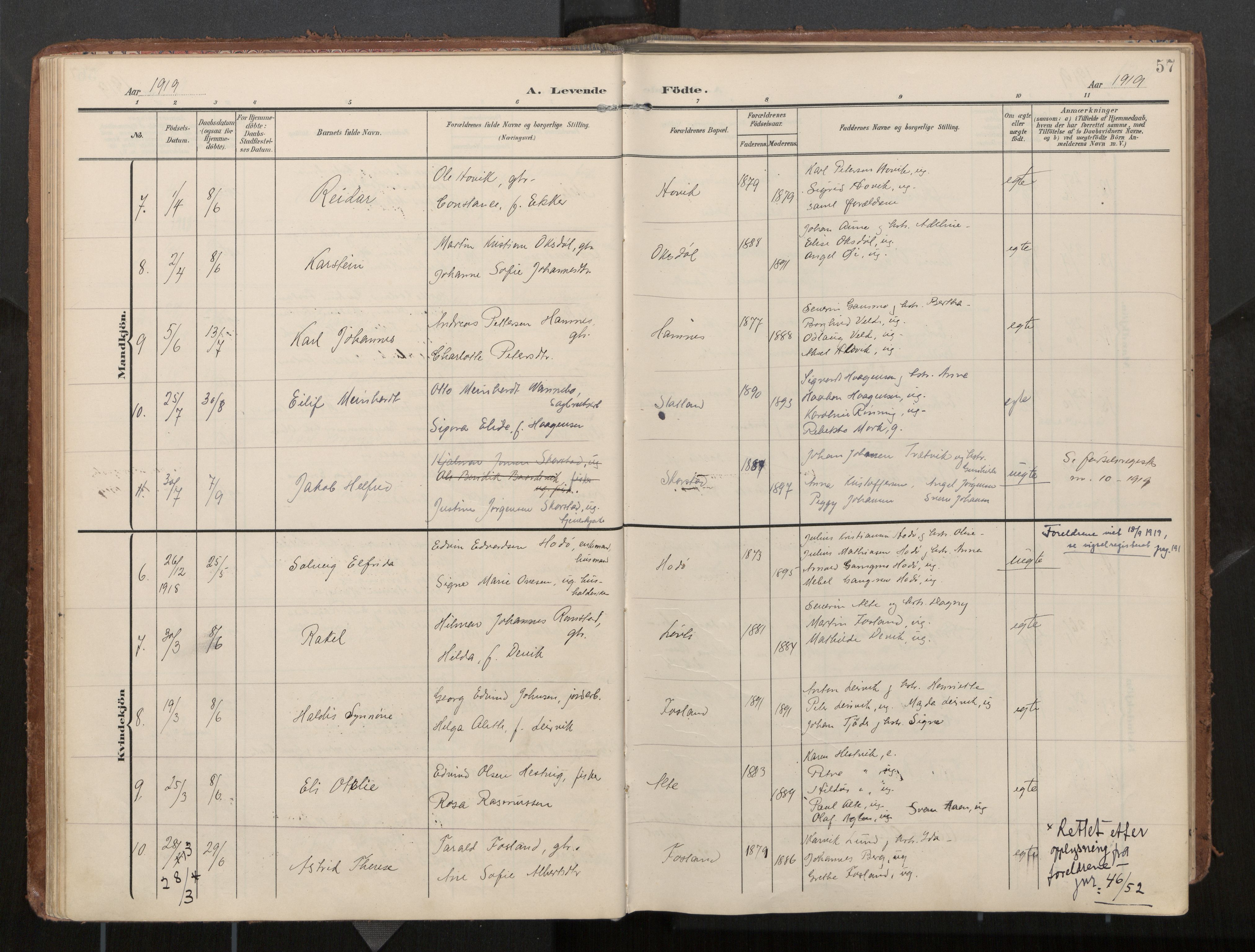 Ministerialprotokoller, klokkerbøker og fødselsregistre - Nord-Trøndelag, AV/SAT-A-1458/774/L0629: Parish register (official), 1904-1926, p. 57