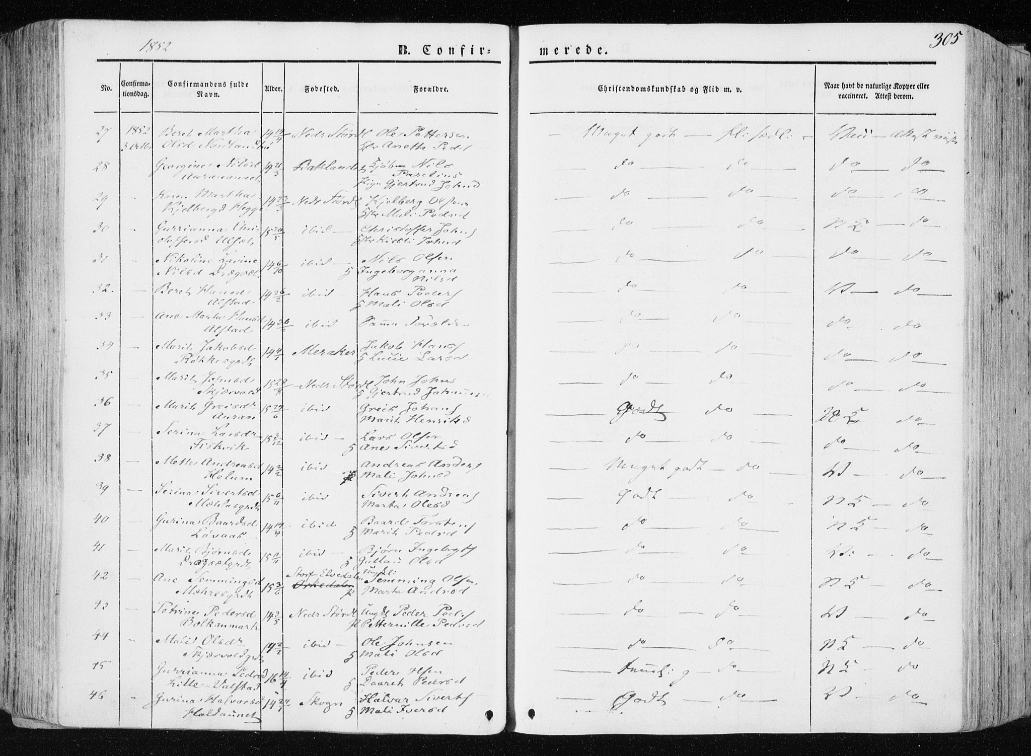 Ministerialprotokoller, klokkerbøker og fødselsregistre - Nord-Trøndelag, AV/SAT-A-1458/709/L0074: Parish register (official) no. 709A14, 1845-1858, p. 305