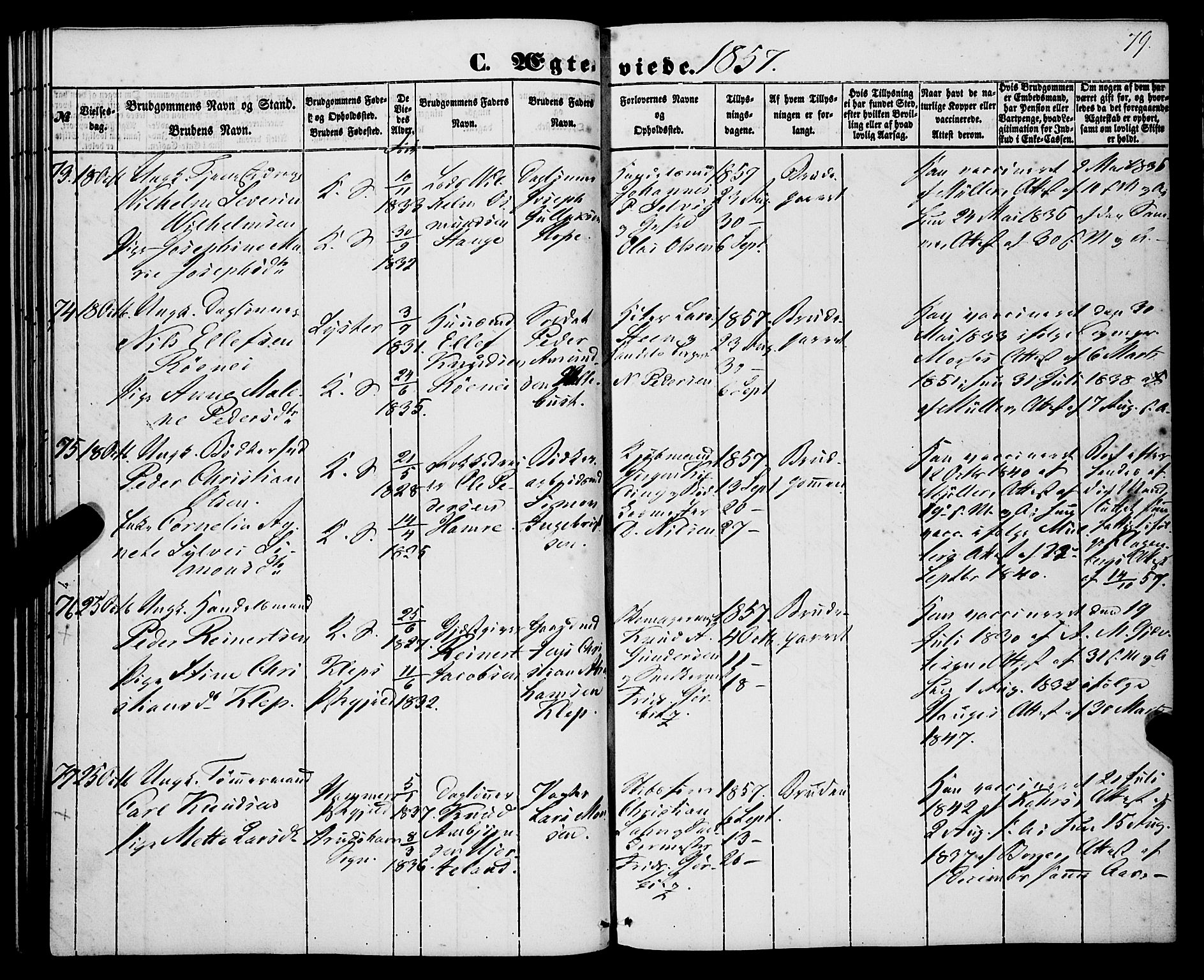 Korskirken sokneprestembete, SAB/A-76101/H/Haa/L0035: Parish register (official) no. D 2, 1852-1867, p. 79