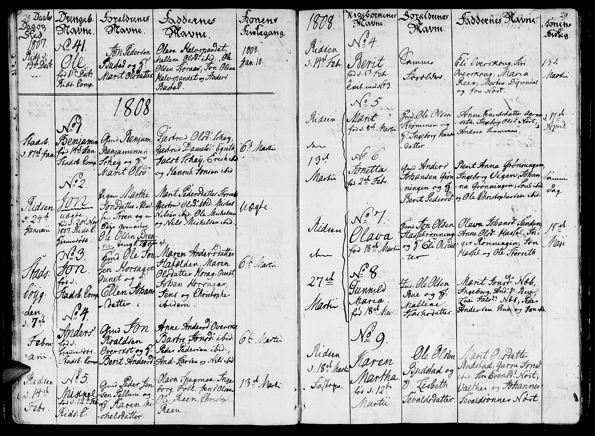 Ministerialprotokoller, klokkerbøker og fødselsregistre - Sør-Trøndelag, SAT/A-1456/646/L0607: Parish register (official) no. 646A05, 1806-1815, p. 28-29