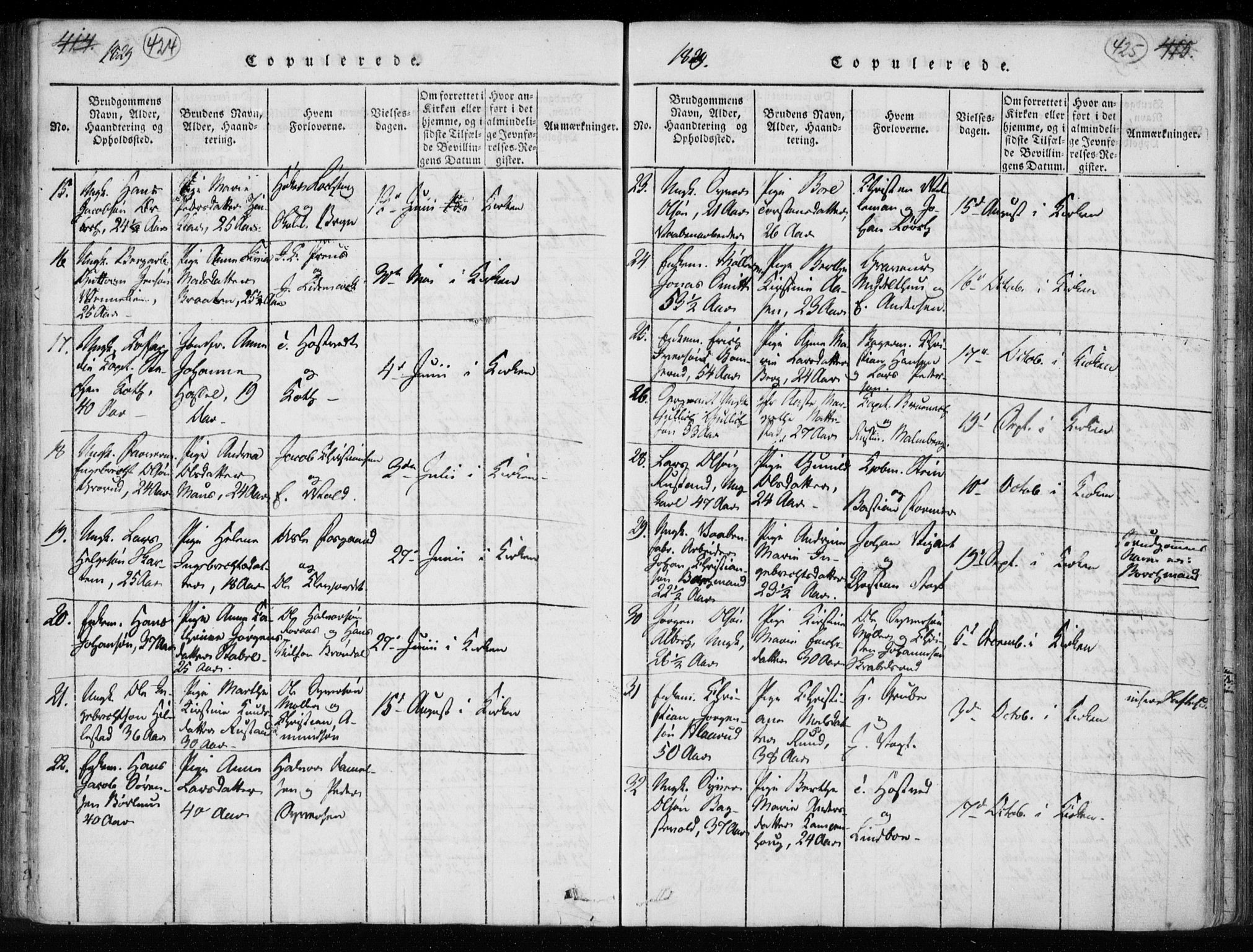 Kongsberg kirkebøker, SAKO/A-22/F/Fa/L0008: Parish register (official) no. I 8, 1816-1839, p. 424-425