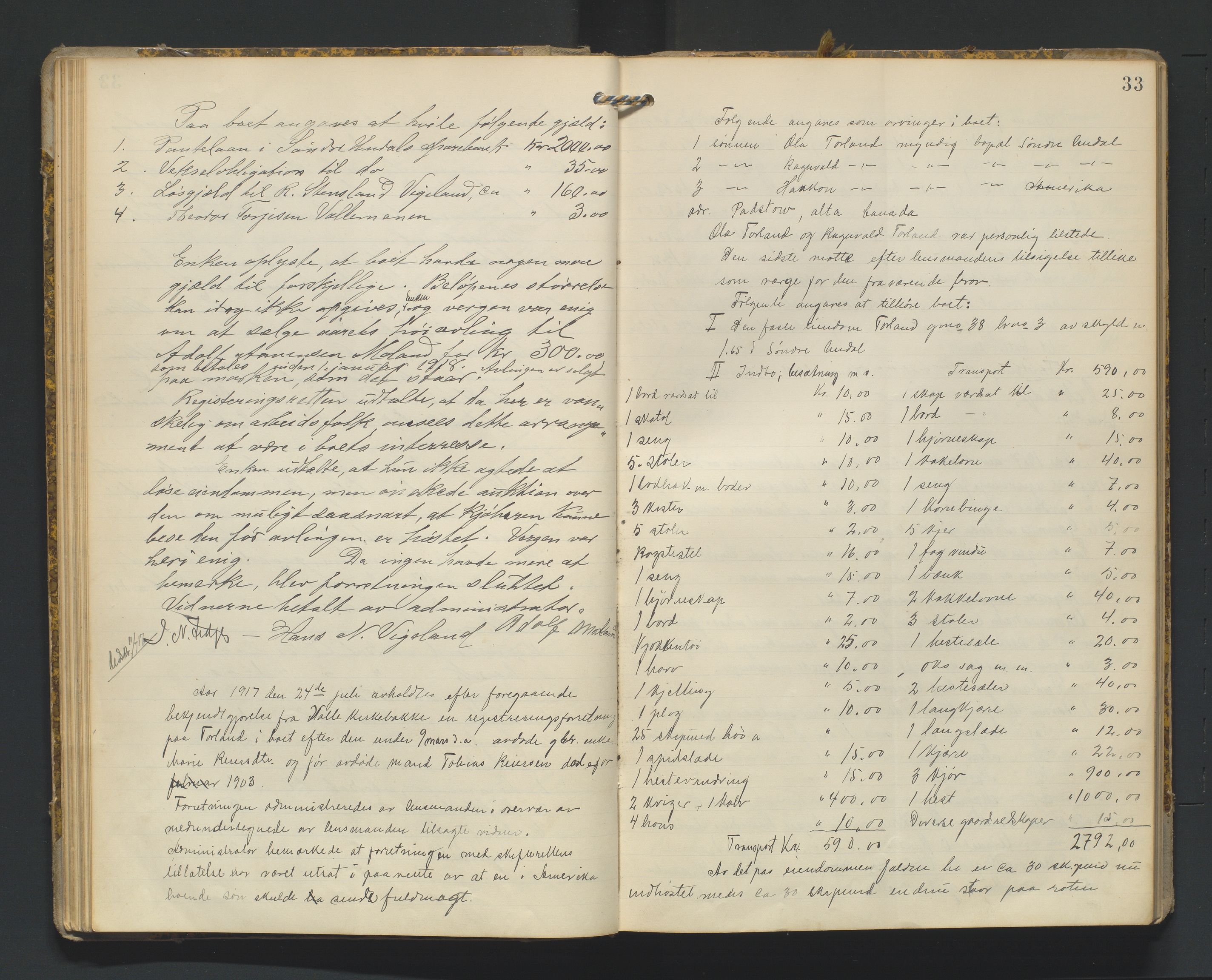 Mandal sorenskriveri, AV/SAK-1221-0005/001/H/Hc/L0065: Skifteregistreringsprotokoll nr 21 Sør-Audnedal, 1915-1931, p. 33