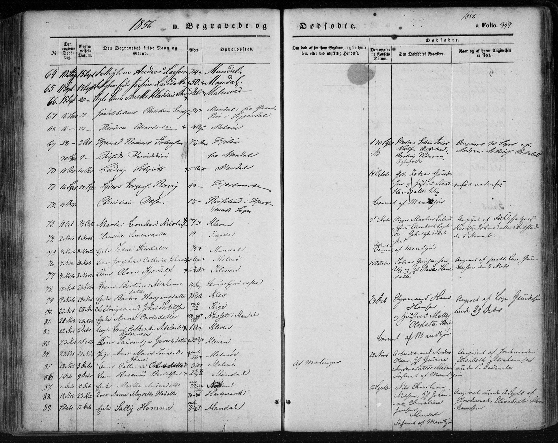 Mandal sokneprestkontor, AV/SAK-1111-0030/F/Fa/Faa/L0013: Parish register (official) no. A 13, 1847-1859, p. 357