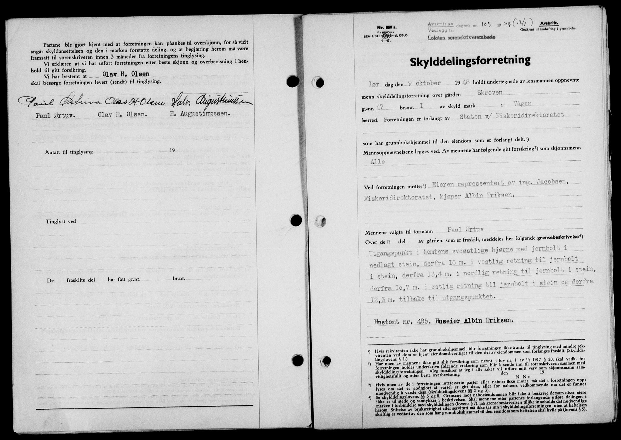 Lofoten sorenskriveri, SAT/A-0017/1/2/2C/L0020a: Mortgage book no. 20a, 1948-1949, Diary no: : 103/1949