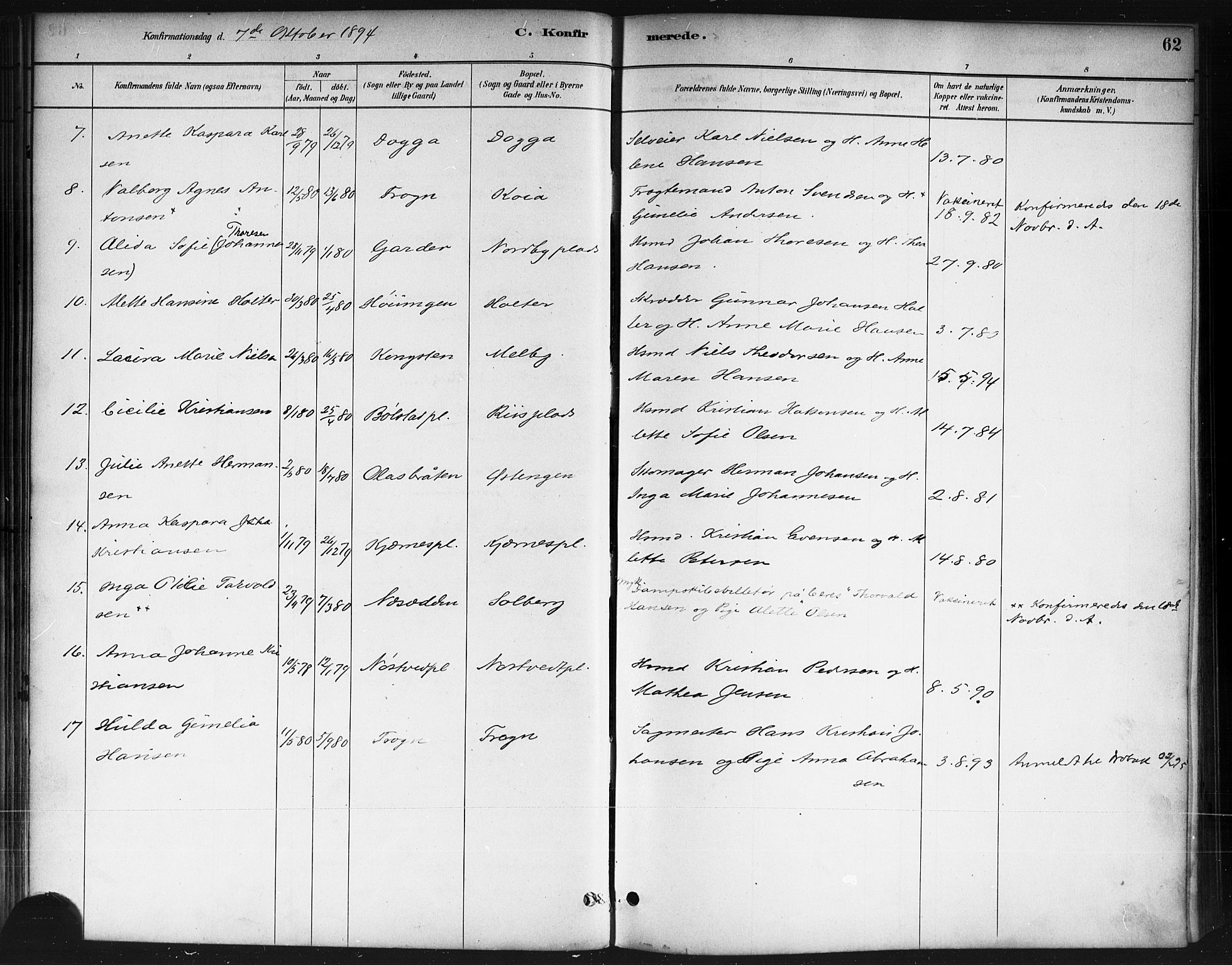 Ås prestekontor Kirkebøker, AV/SAO-A-10894/F/Fb/L0001: Parish register (official) no. II 1, 1881-1895, p. 62