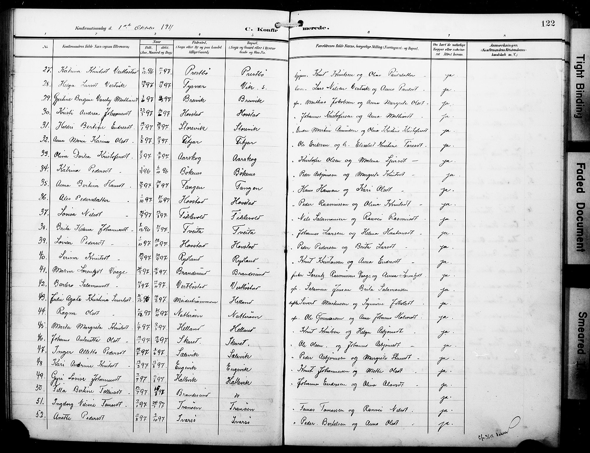 Fitjar sokneprestembete, SAB/A-99926: Parish register (copy) no. B 1, 1906-1928, p. 122