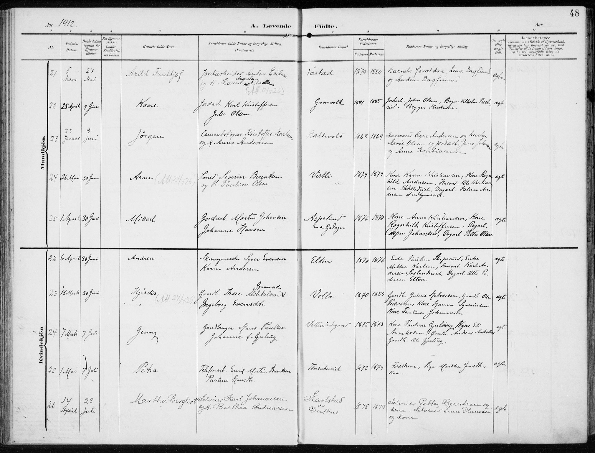 Stange prestekontor, AV/SAH-PREST-002/K/L0024: Parish register (official) no. 24, 1906-1922, p. 48