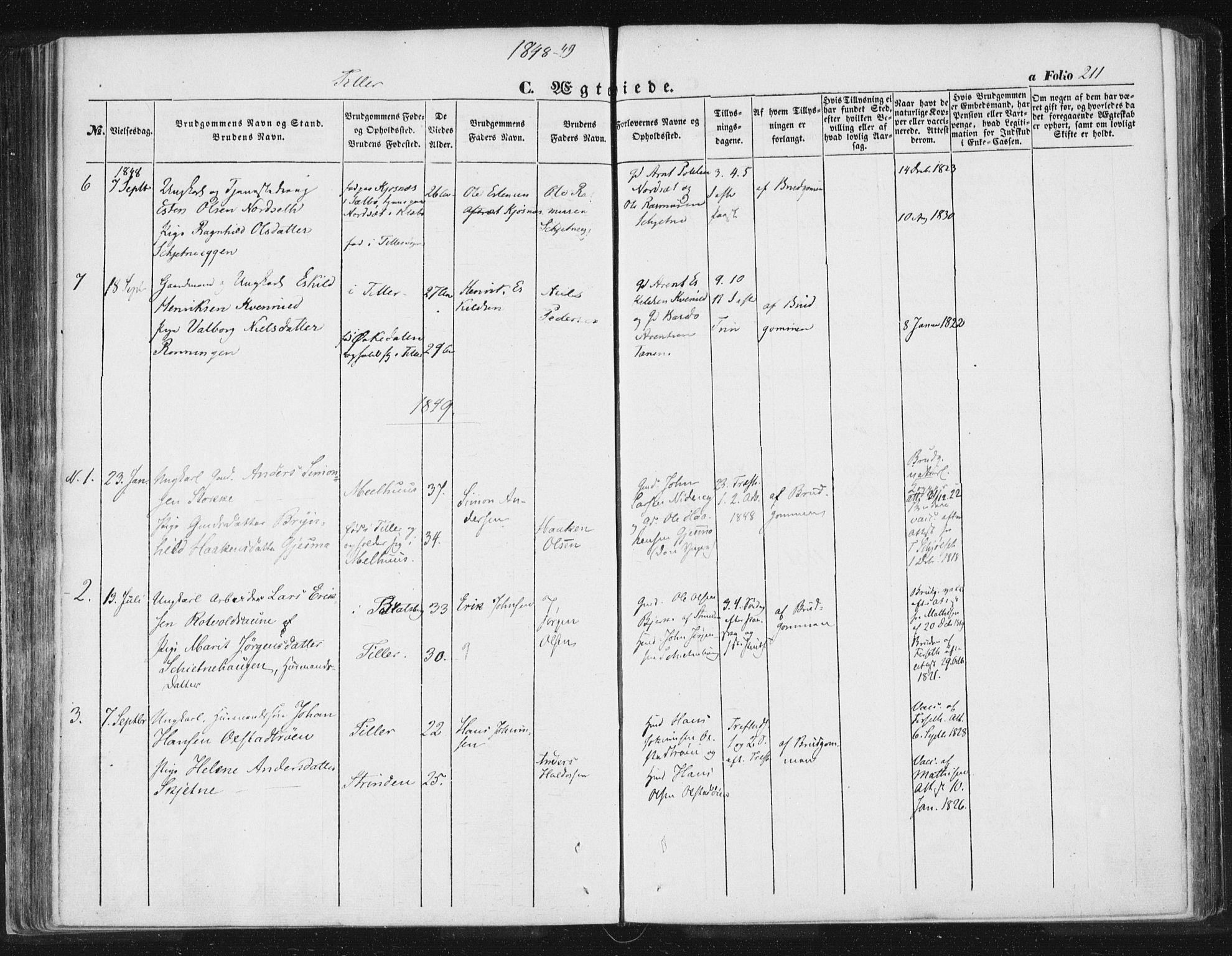 Ministerialprotokoller, klokkerbøker og fødselsregistre - Sør-Trøndelag, SAT/A-1456/618/L0441: Parish register (official) no. 618A05, 1843-1862, p. 211