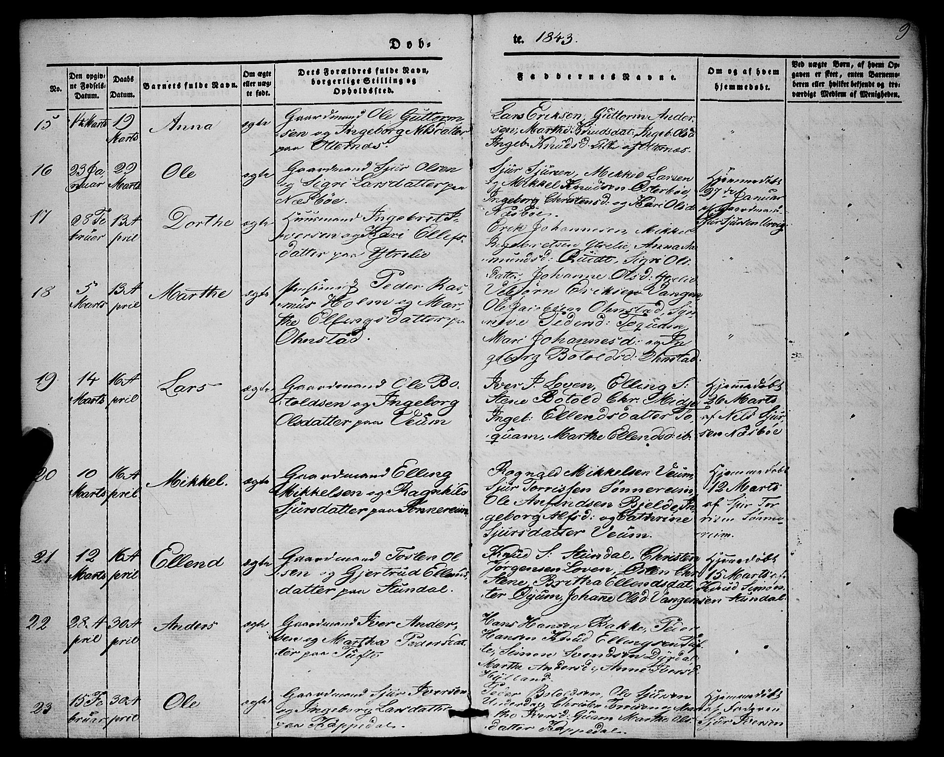 Aurland sokneprestembete, SAB/A-99937/H/Ha/Haa/L0007: Parish register (official) no. A 7, 1842-1853, p. 9