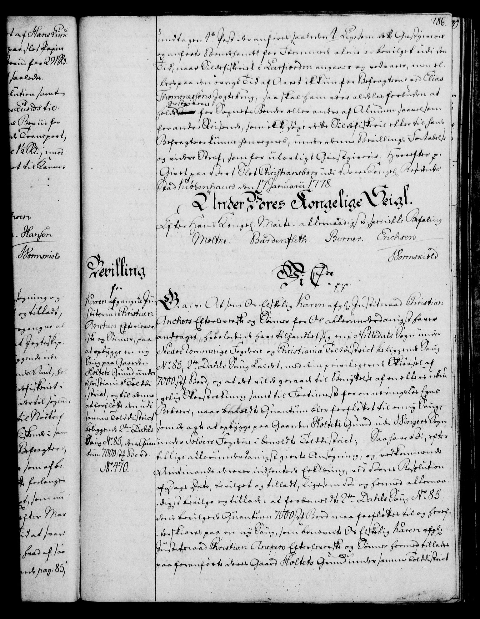 Rentekammeret, Kammerkanselliet, RA/EA-3111/G/Gg/Gga/L0010: Norsk ekspedisjonsprotokoll med register (merket RK 53.10), 1773-1778, p. 286