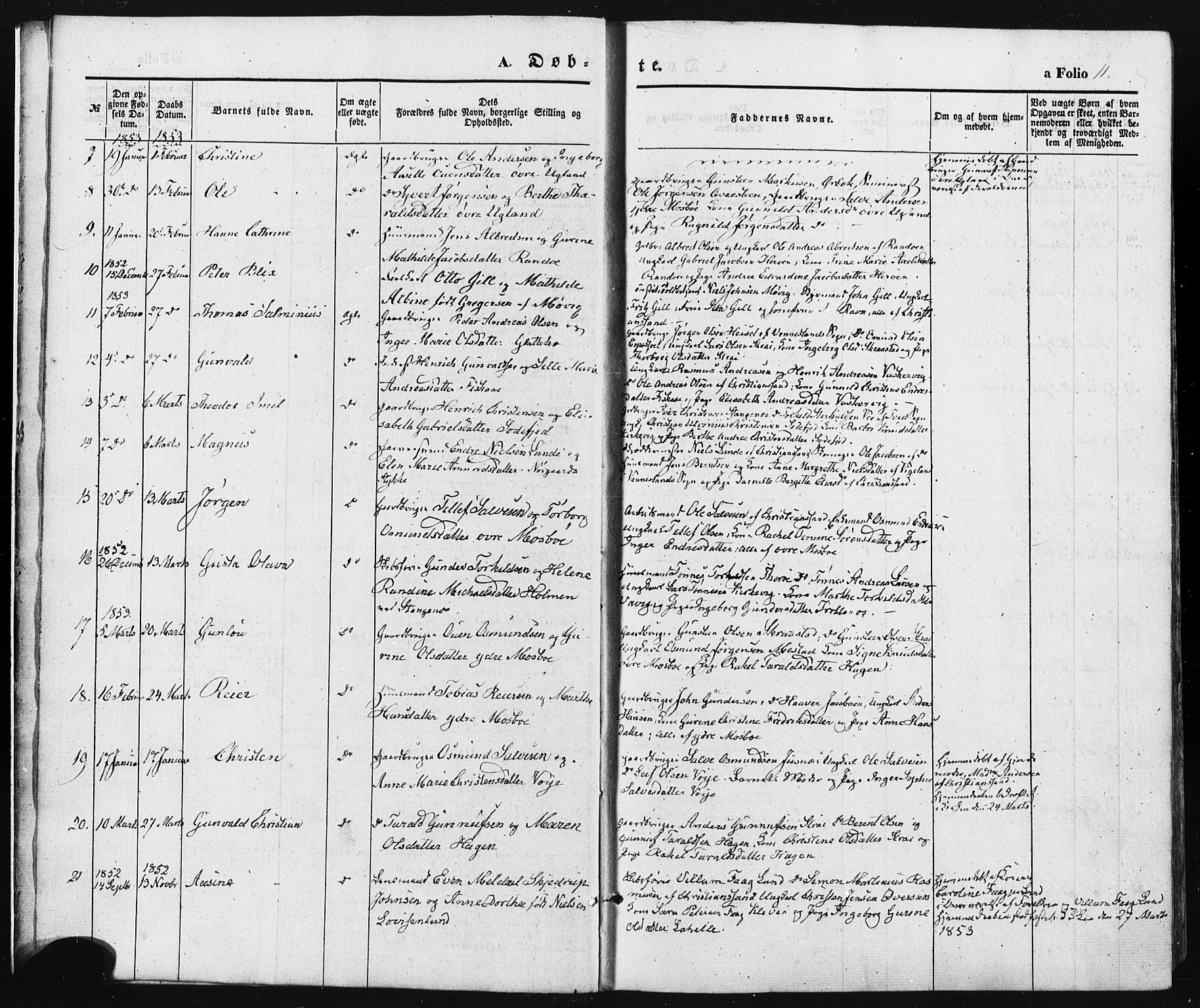 Oddernes sokneprestkontor, AV/SAK-1111-0033/F/Fa/Faa/L0007: Parish register (official) no. A 7, 1851-1863, p. 11