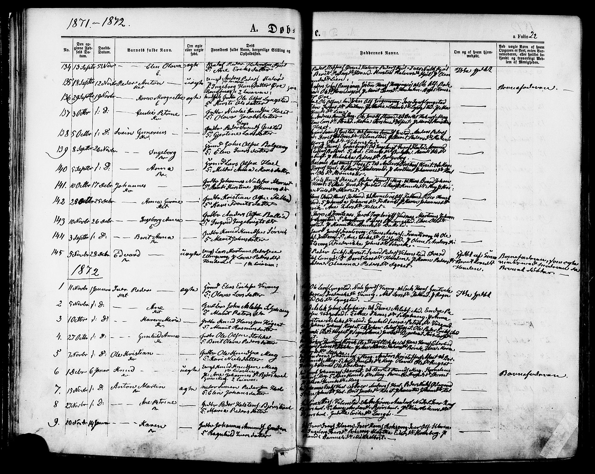 Ministerialprotokoller, klokkerbøker og fødselsregistre - Møre og Romsdal, SAT/A-1454/568/L0805: Parish register (official) no. 568A12 /1, 1869-1884, p. 22