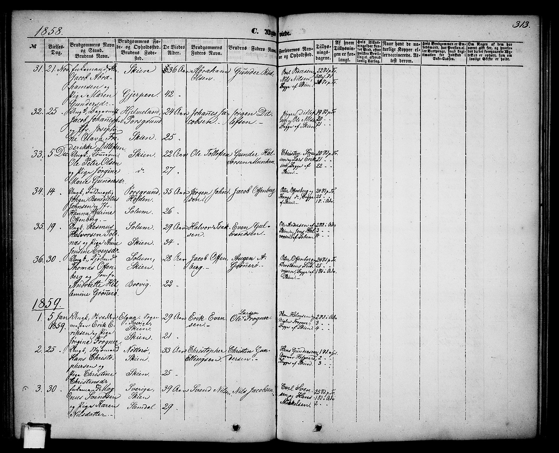 Skien kirkebøker, AV/SAKO-A-302/G/Ga/L0004: Parish register (copy) no. 4, 1843-1867, p. 313