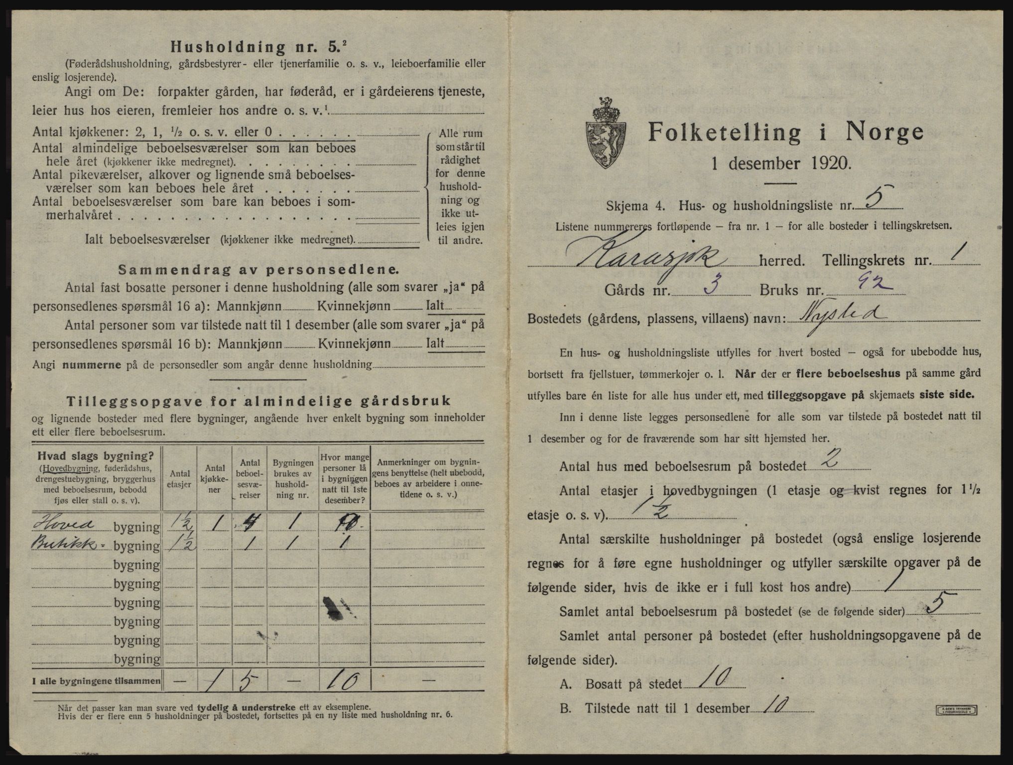 SATØ, 1920 census for Karasjok, 1920, p. 36