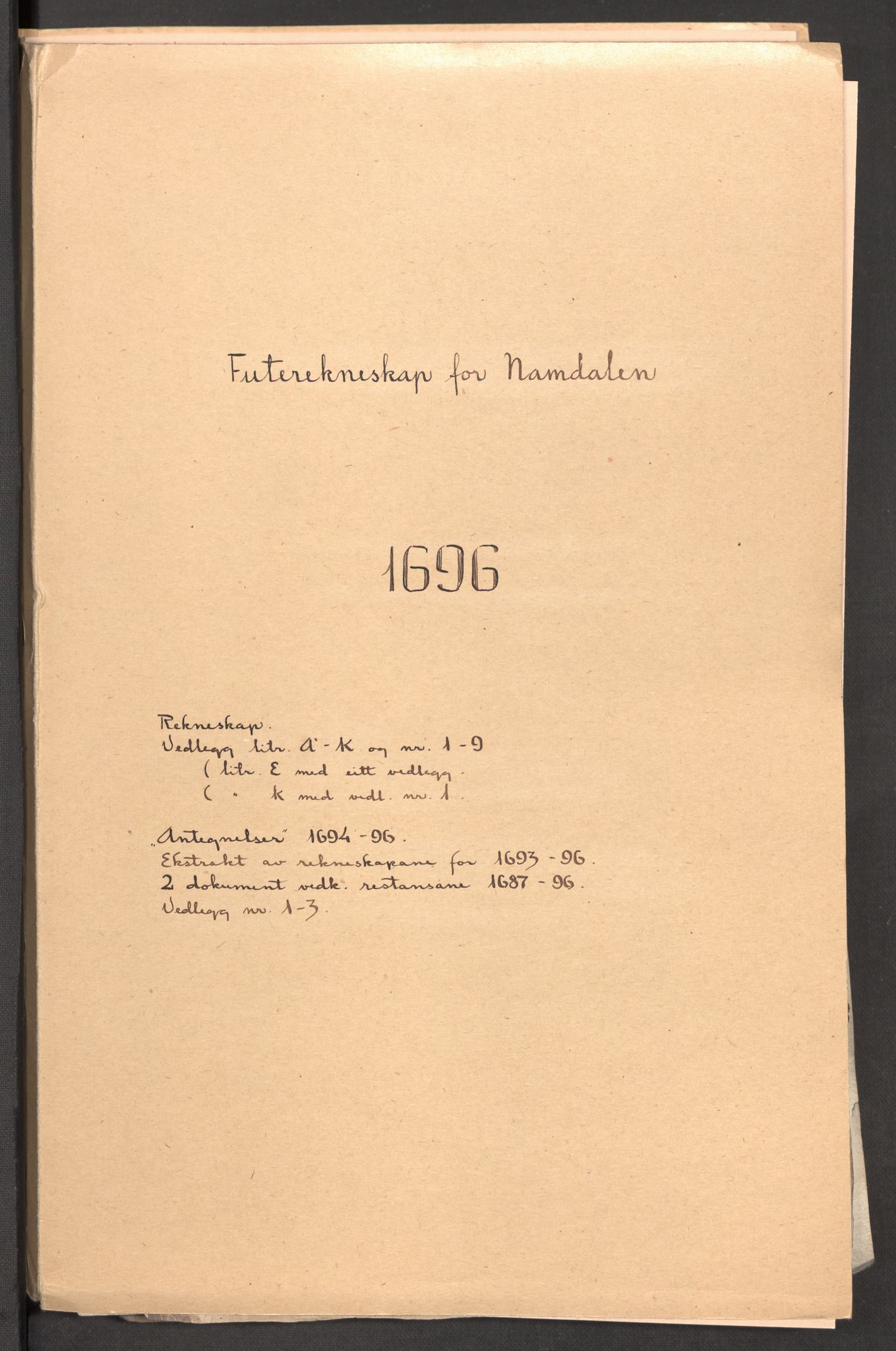 Rentekammeret inntil 1814, Reviderte regnskaper, Fogderegnskap, RA/EA-4092/R64/L4425: Fogderegnskap Namdal, 1696-1698, p. 2