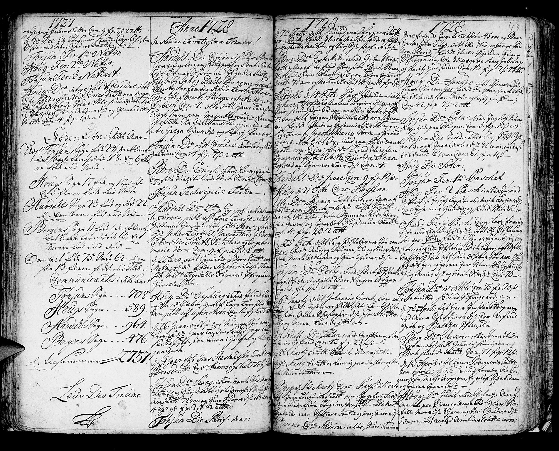 Lærdal sokneprestembete, SAB/A-81201: Parish register (official) no. A 1, 1711-1752, p. 43