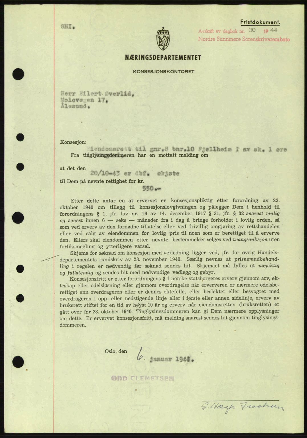 Nordre Sunnmøre sorenskriveri, SAT/A-0006/1/2/2C/2Ca: Mortgage book no. B6-14 a, 1942-1945, Diary no: : 30/1944