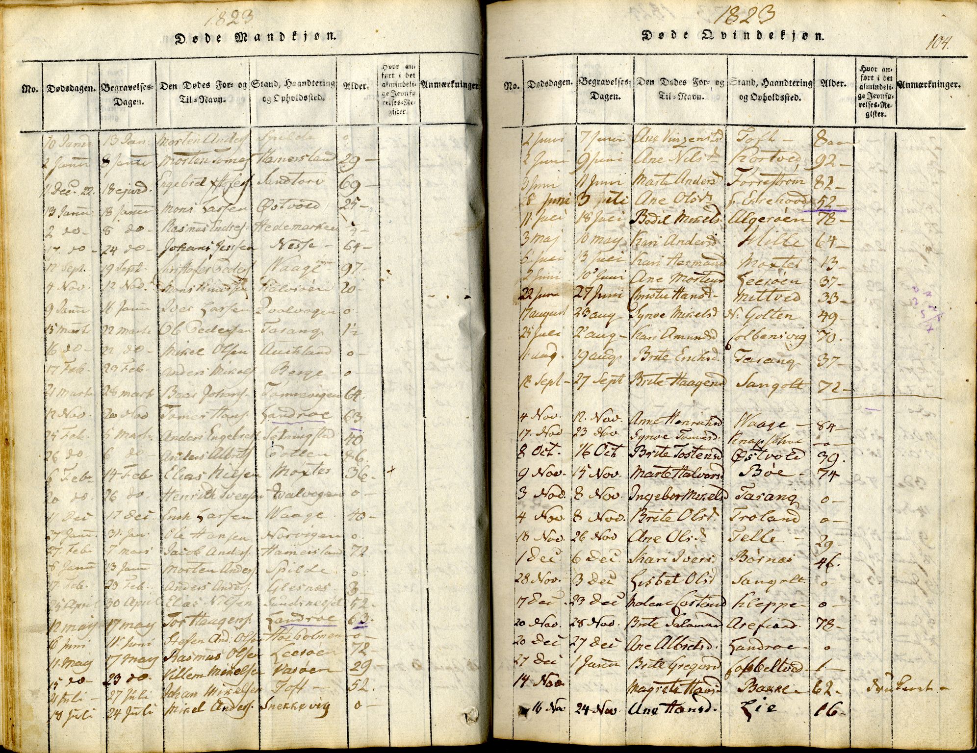 Sund sokneprestembete, AV/SAB-A-99930: Parish register (official) no. A 11, 1814-1825, p. 104