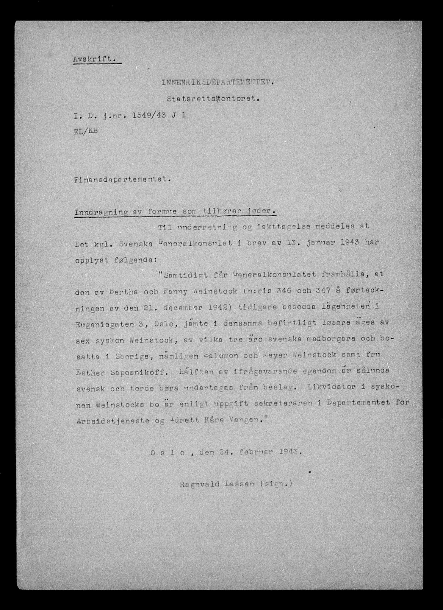 Justisdepartementet, Tilbakeføringskontoret for inndratte formuer, AV/RA-S-1564/H/Hc/Hcc/L0986: --, 1945-1947, p. 266