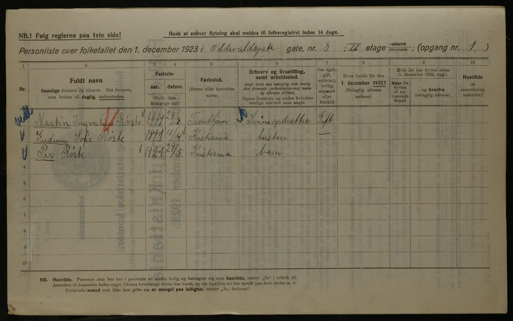 OBA, Municipal Census 1923 for Kristiania, 1923, p. 81752