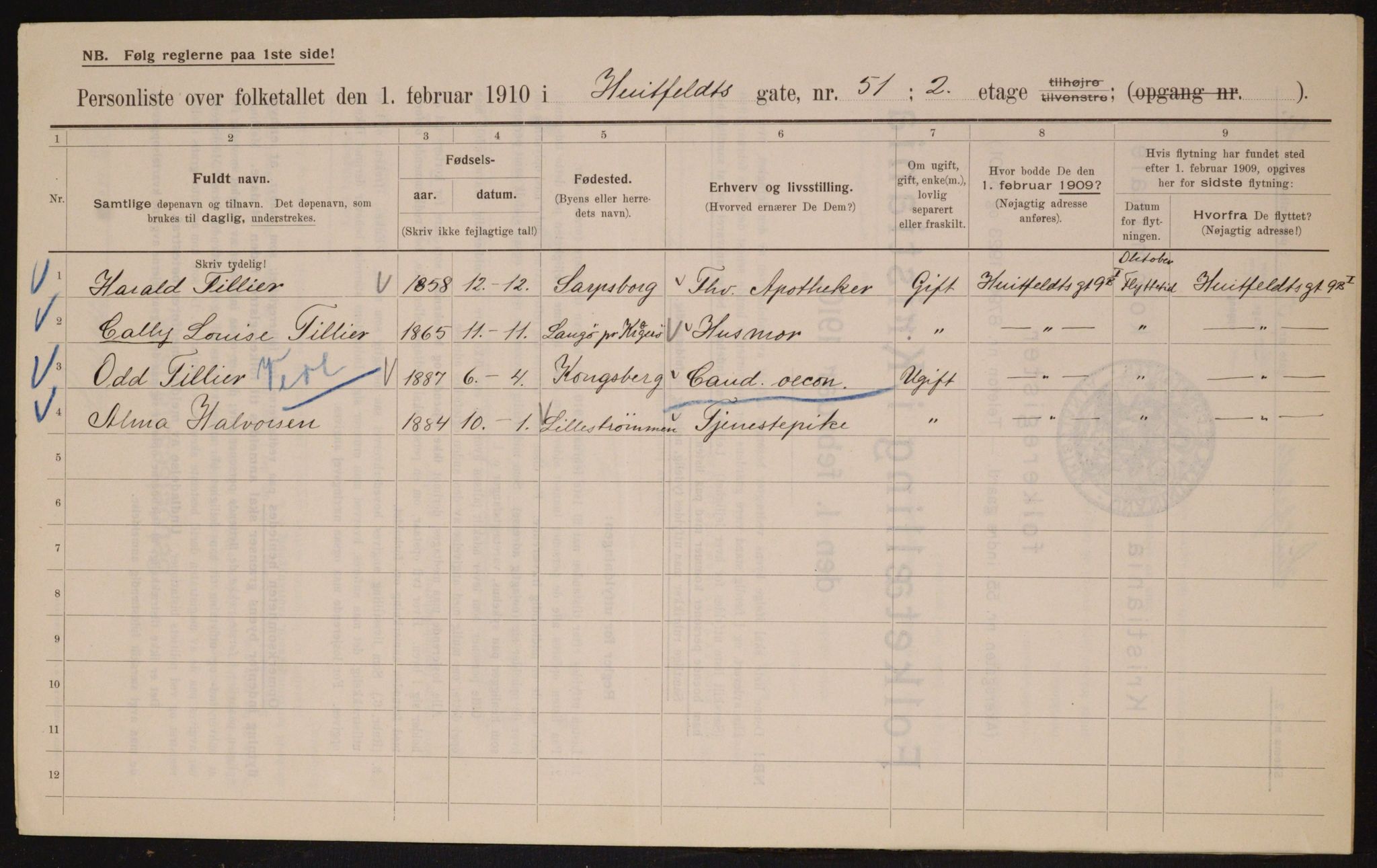 OBA, Municipal Census 1910 for Kristiania, 1910, p. 41377