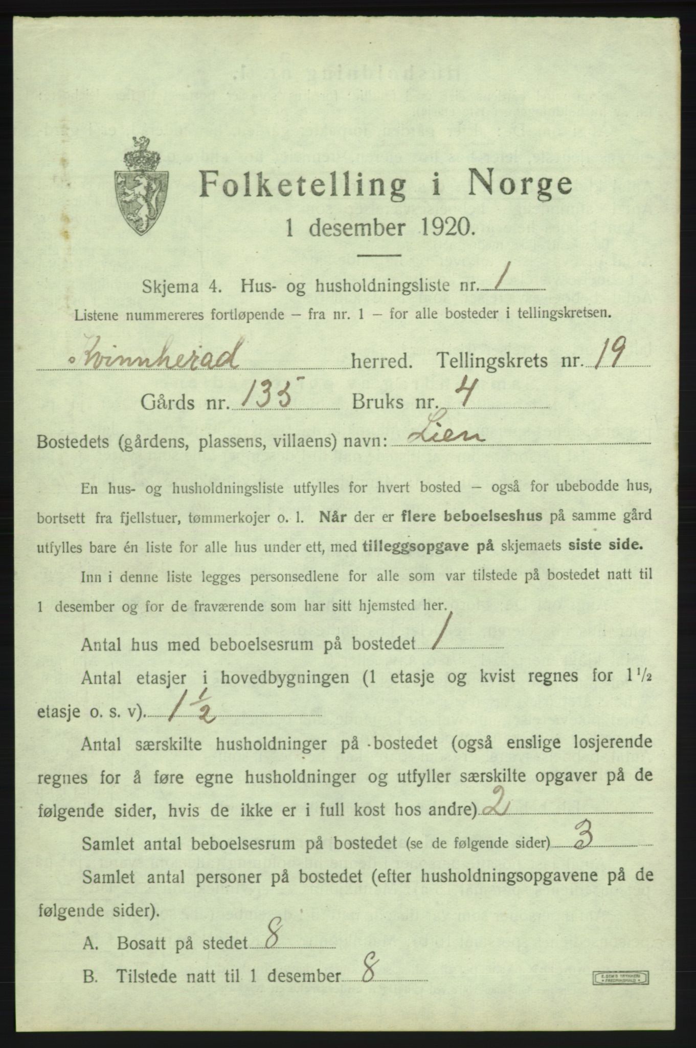SAB, 1920 census for Kvinnherad, 1920, p. 2824