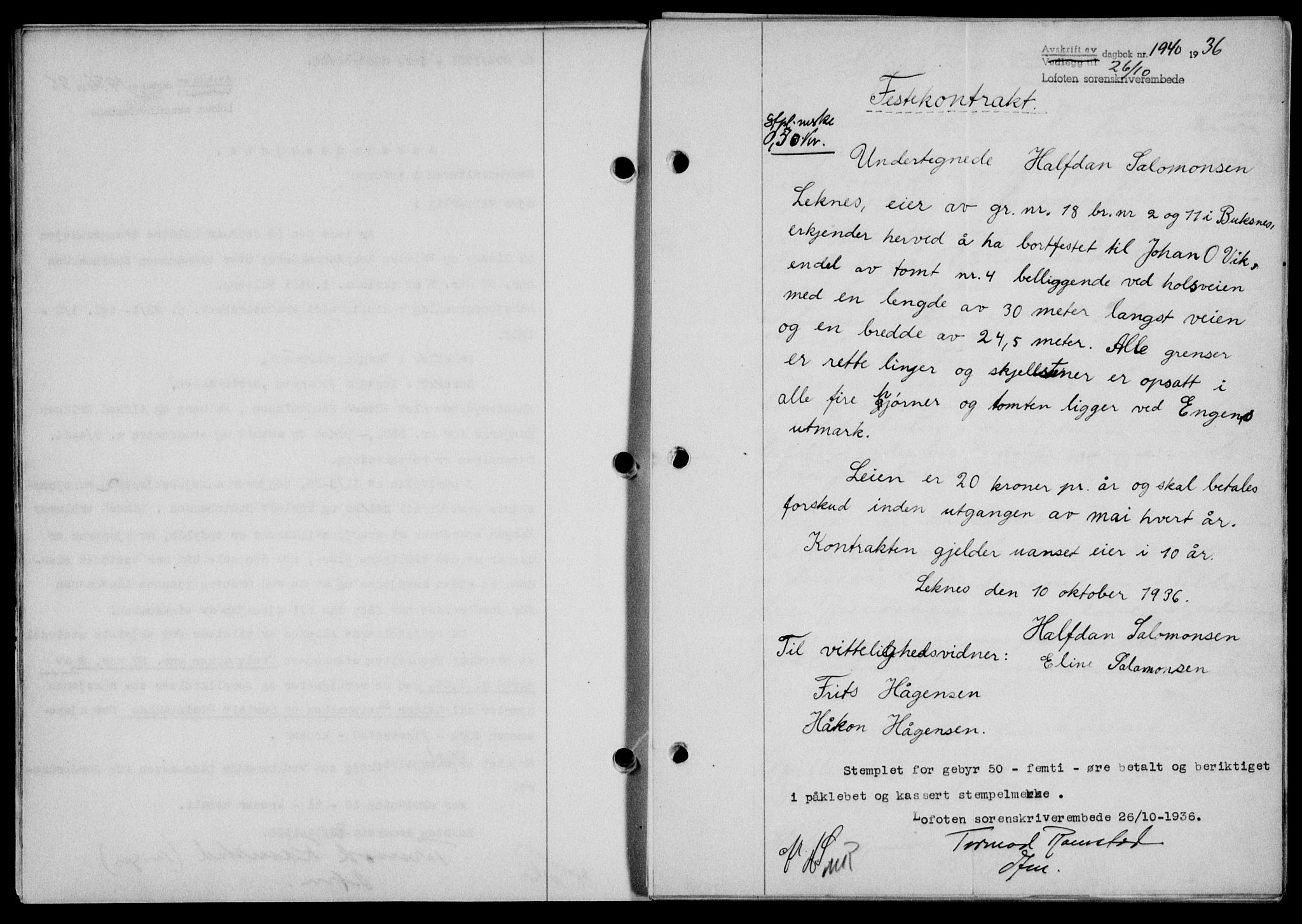 Lofoten sorenskriveri, SAT/A-0017/1/2/2C/L0001a: Mortgage book no. 1a, 1936-1937, Diary no: : 1940/1936