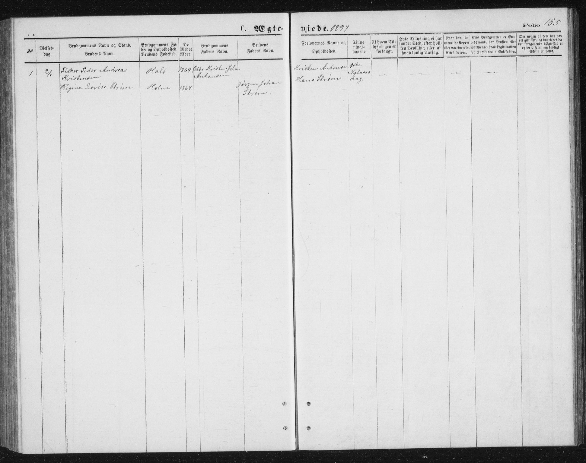 Tranøy sokneprestkontor, SATØ/S-1313/I/Ia/Iab/L0013klokker: Parish register (copy) no. 13, 1874-1896, p. 155