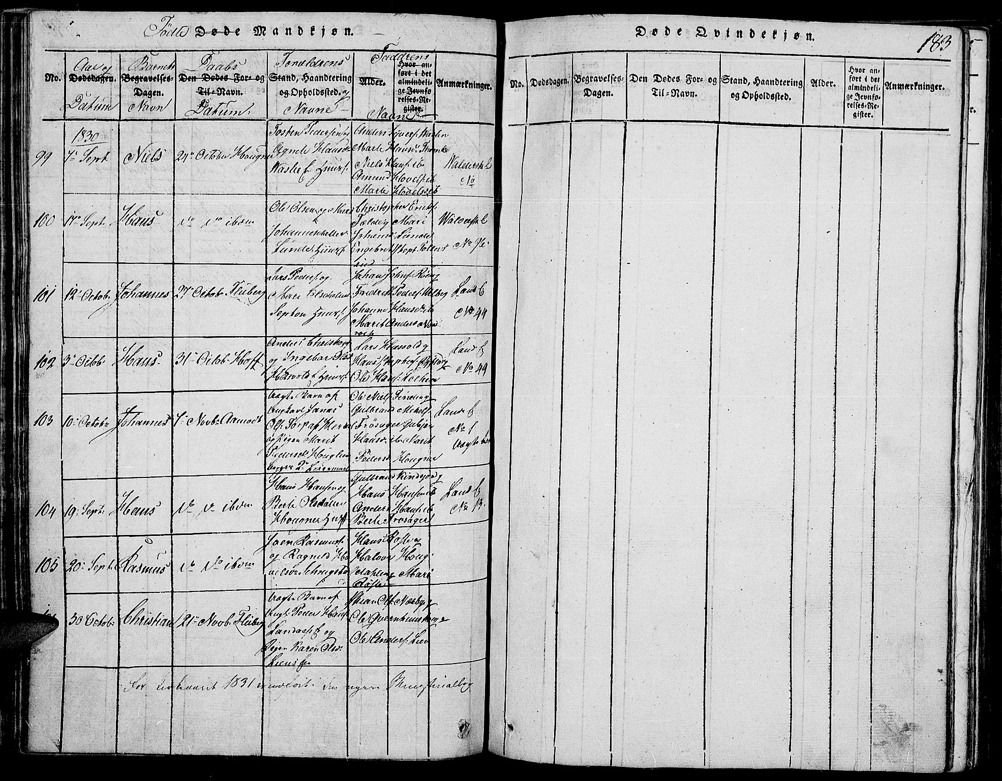 Land prestekontor, AV/SAH-PREST-120/H/Ha/Haa/L0007: Parish register (official) no. 7, 1814-1830, p. 183