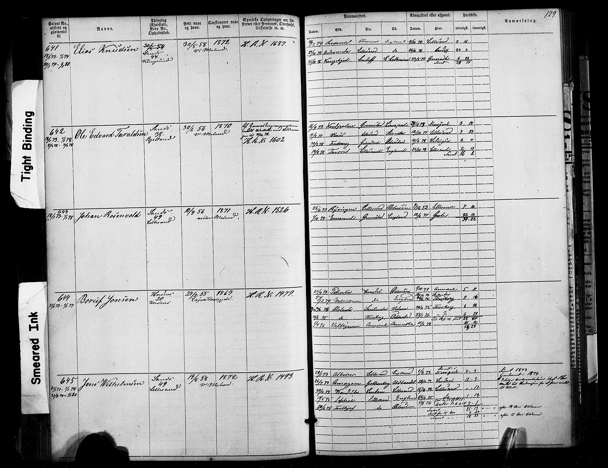 Lillesand mønstringskrets, SAK/2031-0014/F/Fa/L0002: Annotasjonsrulle nr 1-1910 med register, W-8, 1868-1891, p. 132