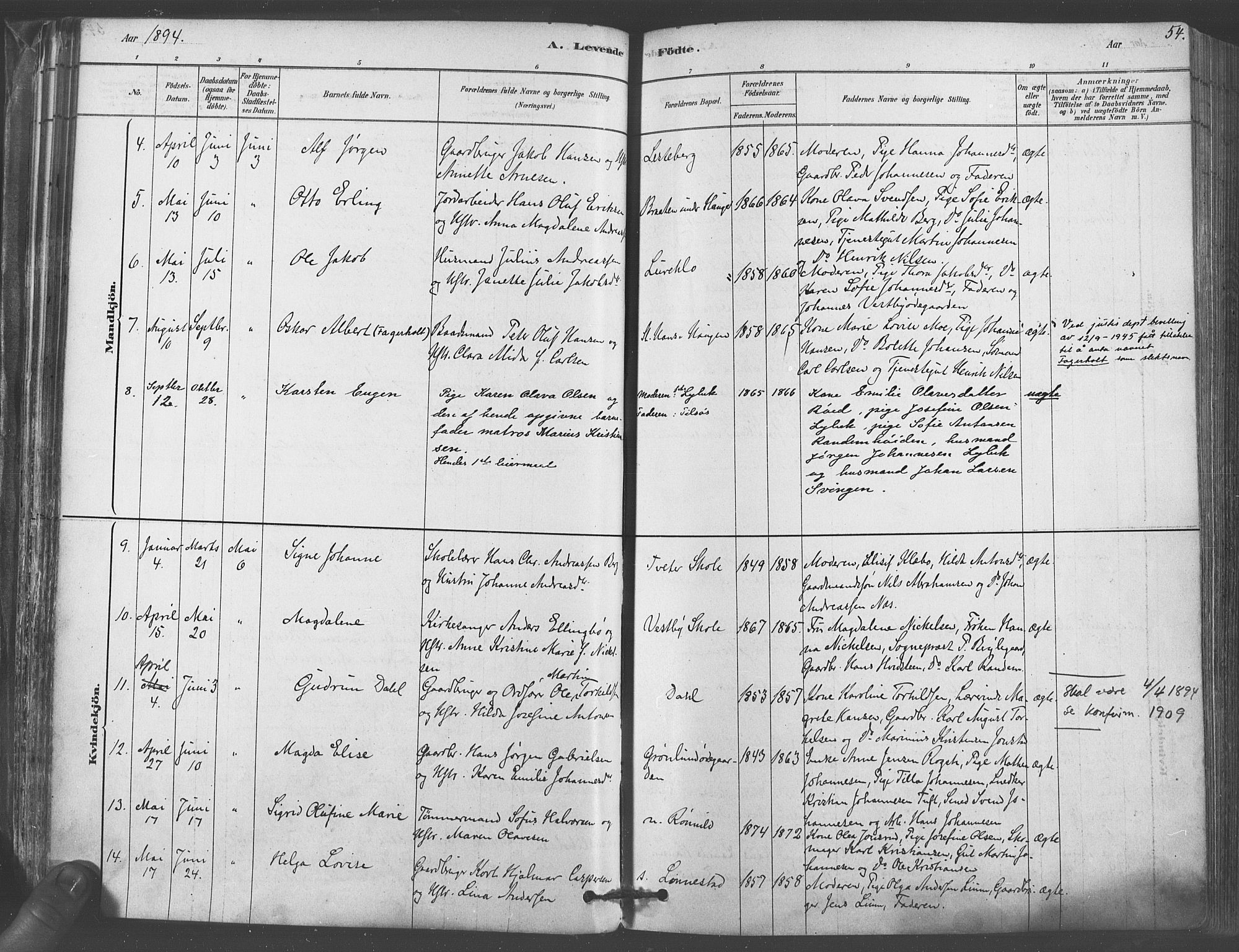 Vestby prestekontor Kirkebøker, AV/SAO-A-10893/F/Fa/L0009: Parish register (official) no. I 9, 1878-1900, p. 54