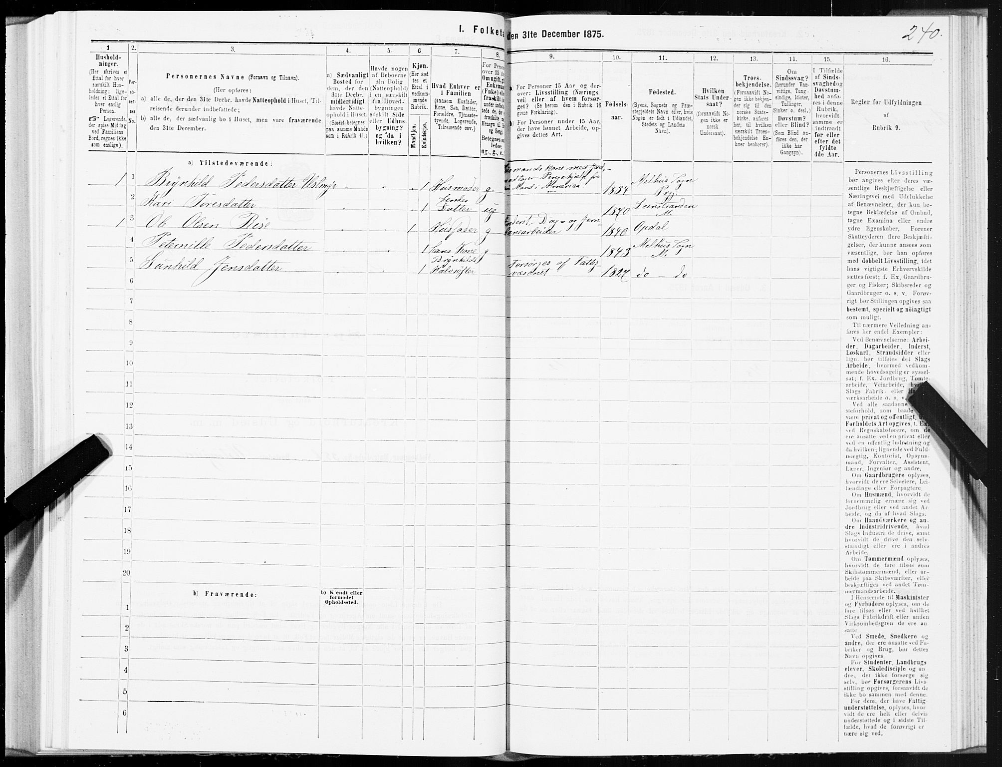 SAT, 1875 census for 1653P Melhus, 1875, p. 8240