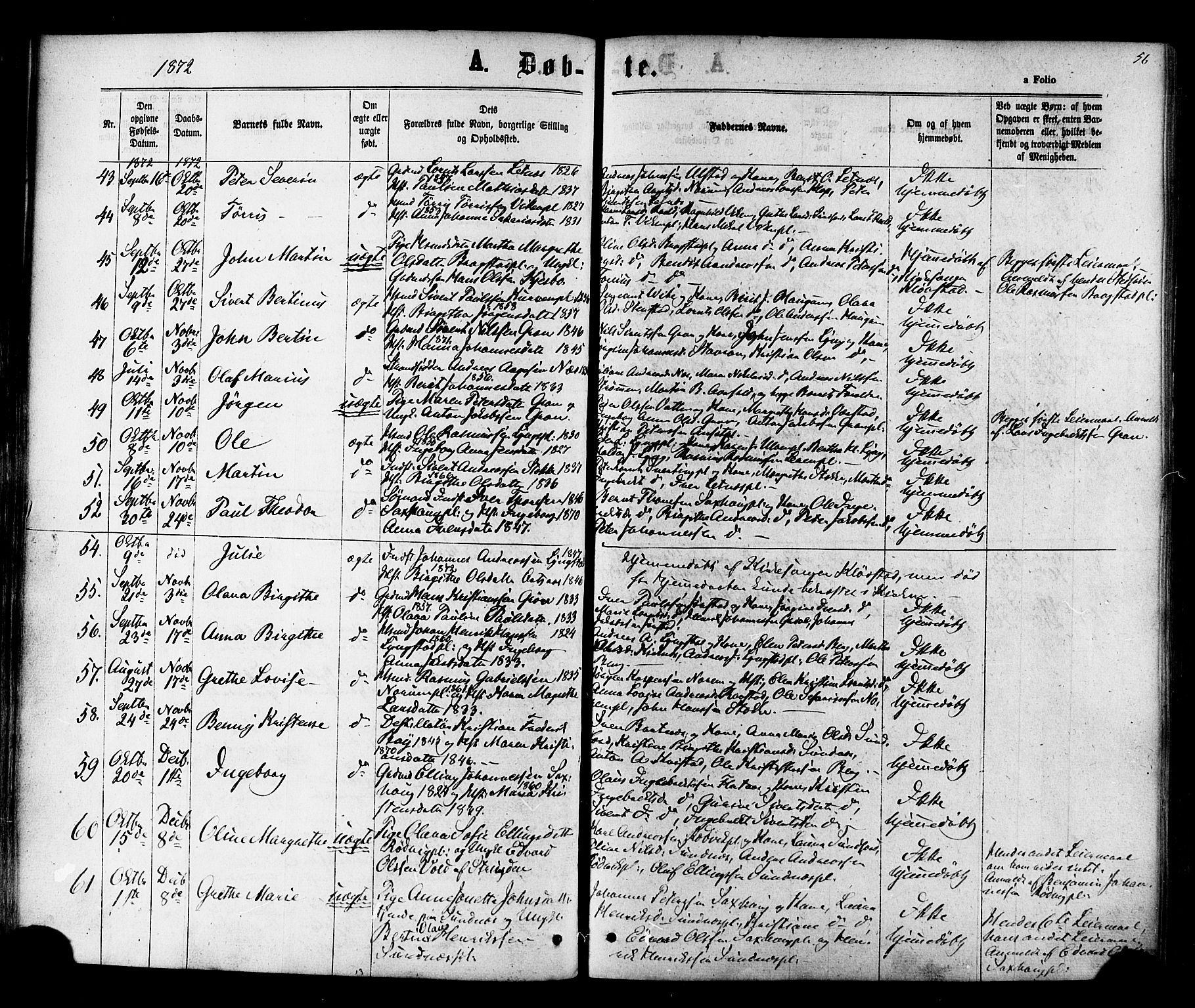 Ministerialprotokoller, klokkerbøker og fødselsregistre - Nord-Trøndelag, SAT/A-1458/730/L0284: Parish register (official) no. 730A09, 1866-1878, p. 56