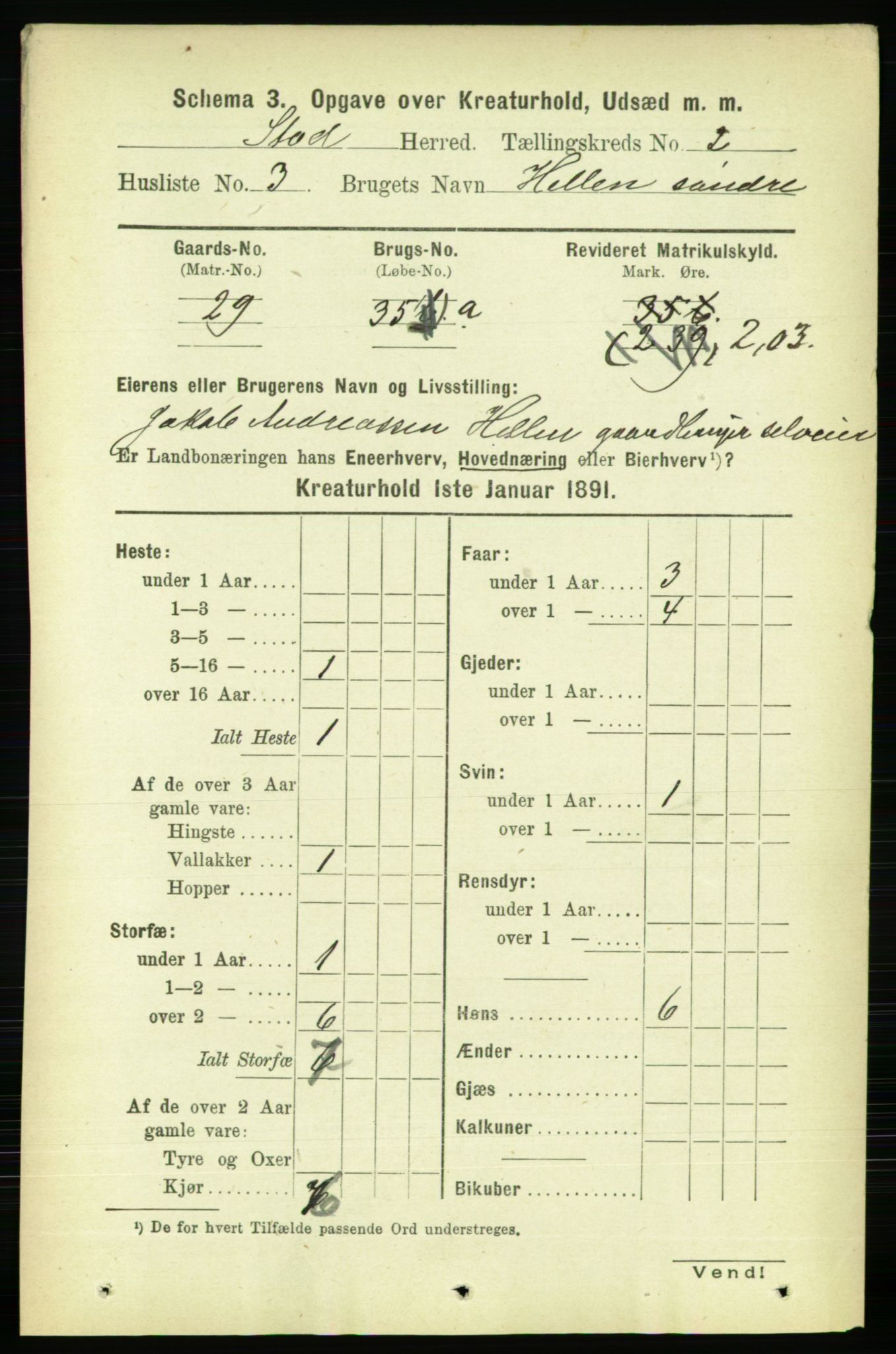 RA, 1891 census for 1734 Stod, 1891, p. 3053