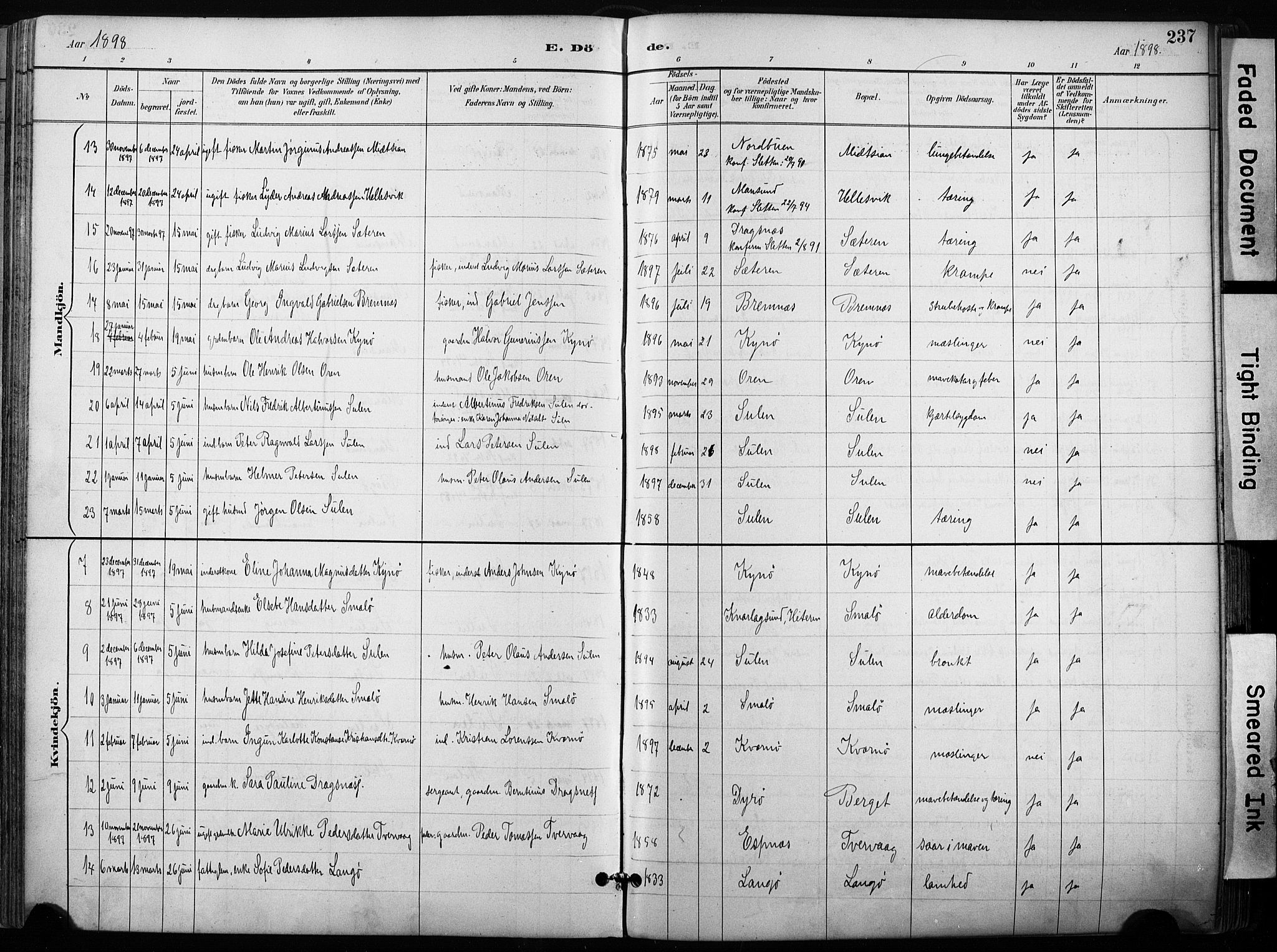 Ministerialprotokoller, klokkerbøker og fødselsregistre - Sør-Trøndelag, AV/SAT-A-1456/640/L0579: Parish register (official) no. 640A04, 1889-1902, p. 237