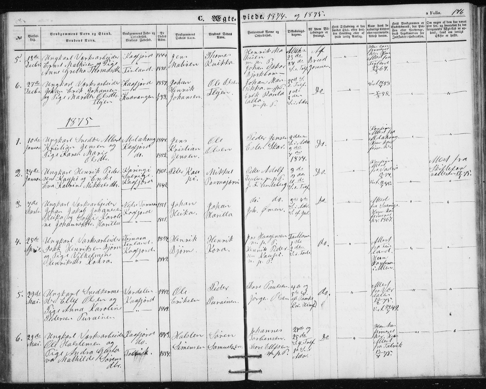 Alta sokneprestkontor, AV/SATØ-S-1338/H/Hb/L0002.klokk: Parish register (copy) no. 2, 1856-1880, p. 176