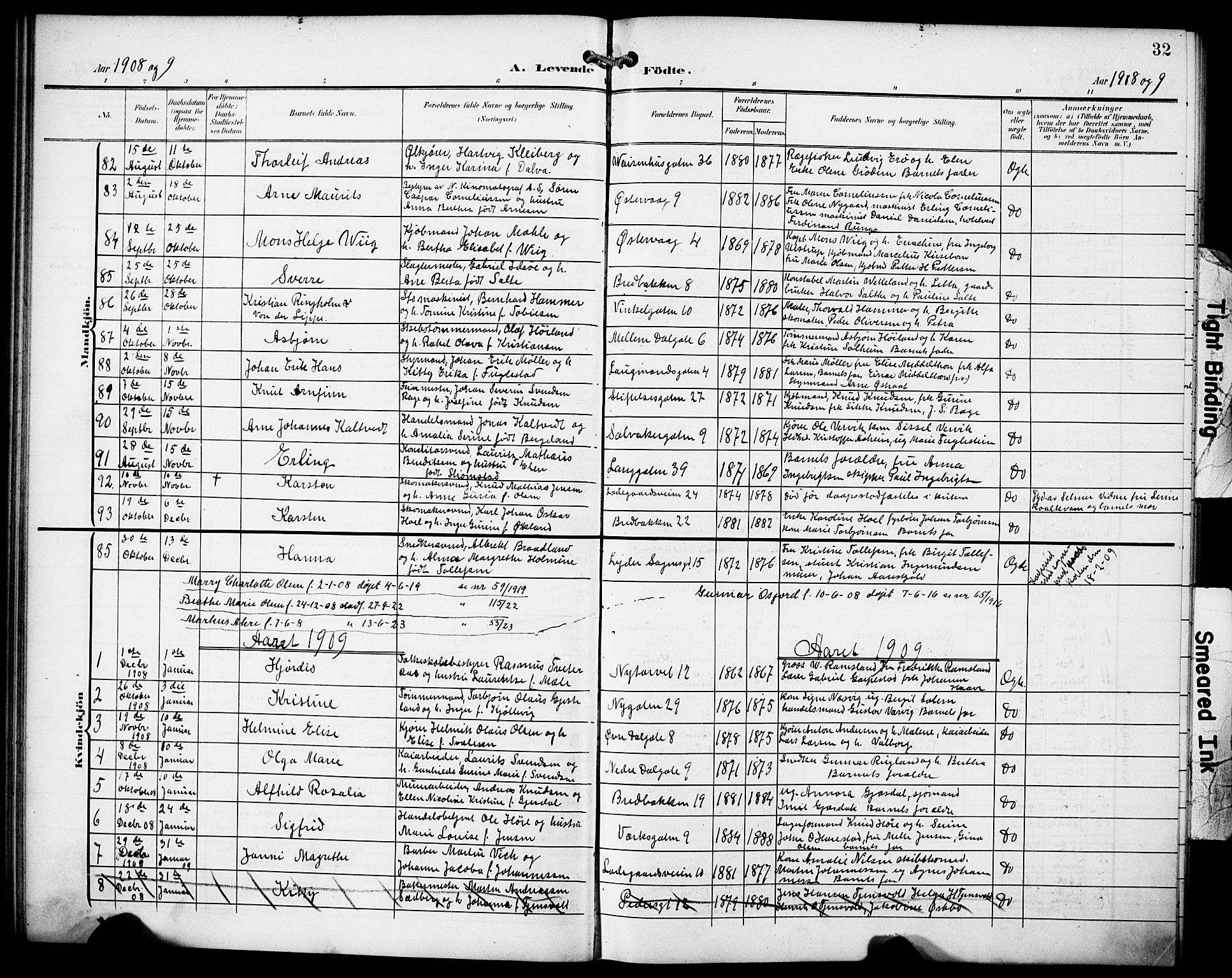 St. Petri sokneprestkontor, SAST/A-101813/001/30/30BB/L0010: Parish register (copy) no. B 10, 1905-1917, p. 32