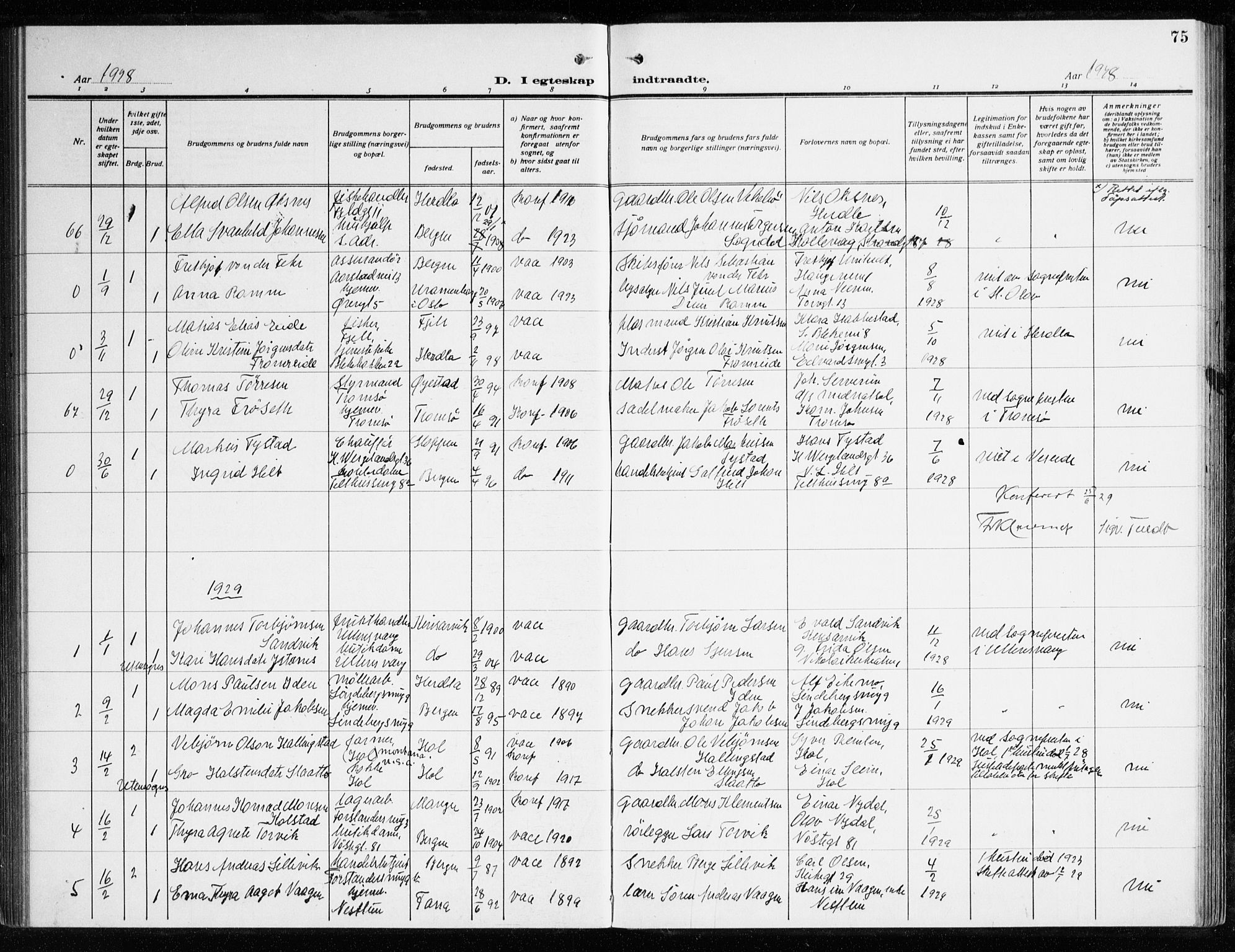 Korskirken sokneprestembete, SAB/A-76101/H/Haa/L0039: Parish register (official) no. D 6, 1919-1938, p. 75