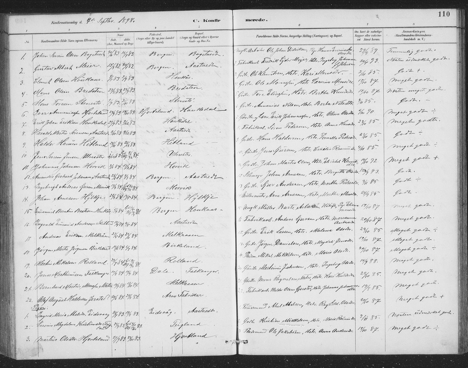 Åsane sokneprestembete, SAB/A-79401/H/Hab: Parish register (copy) no. A 2, 1885-1898, p. 110