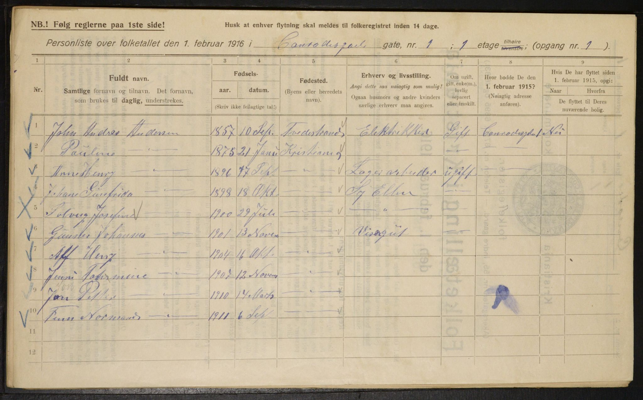 OBA, Municipal Census 1916 for Kristiania, 1916, p. 13350