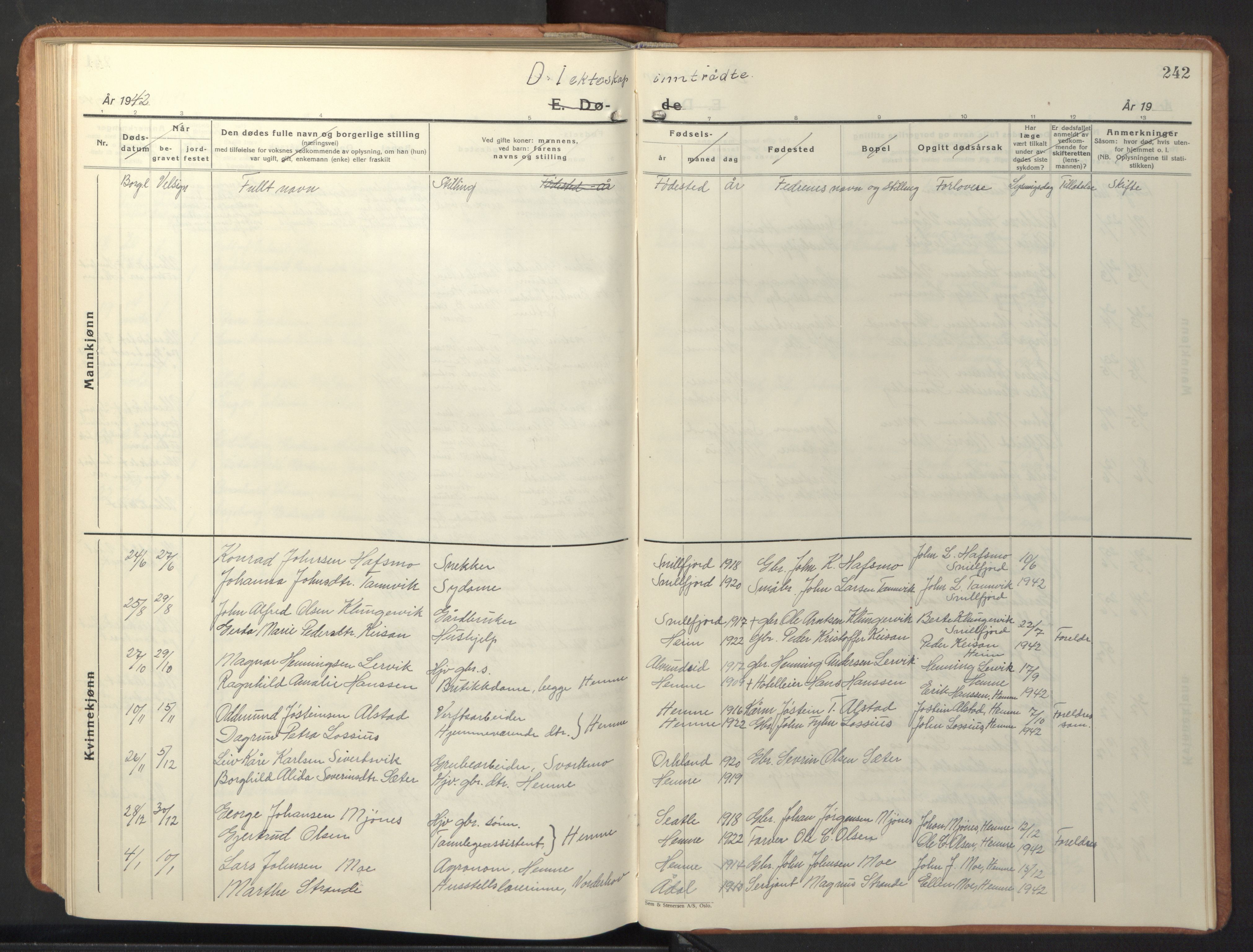 Ministerialprotokoller, klokkerbøker og fødselsregistre - Sør-Trøndelag, AV/SAT-A-1456/630/L0508: Parish register (copy) no. 630C06, 1933-1950, p. 242