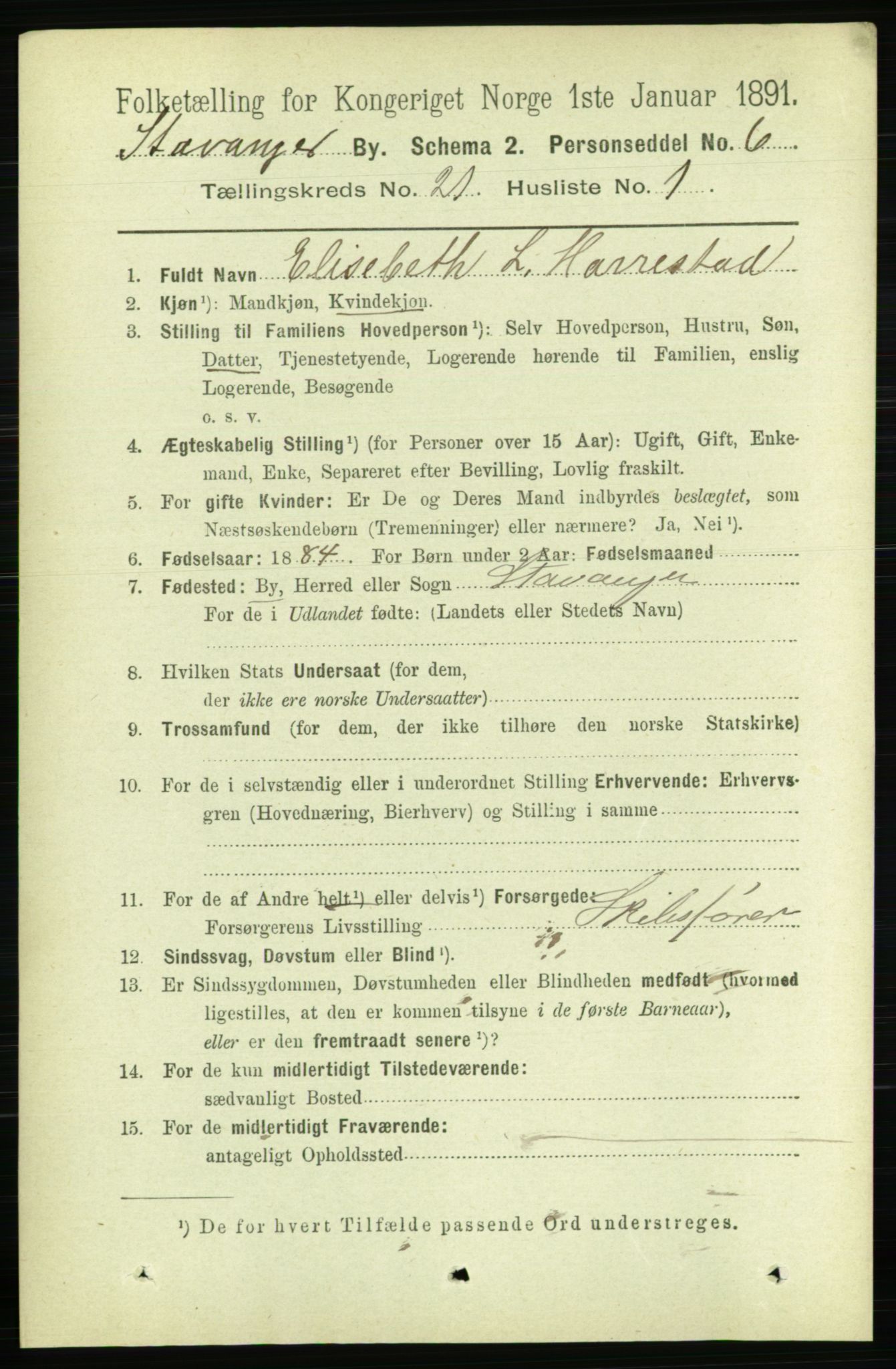 RA, 1891 census for 1103 Stavanger, 1891, p. 23510