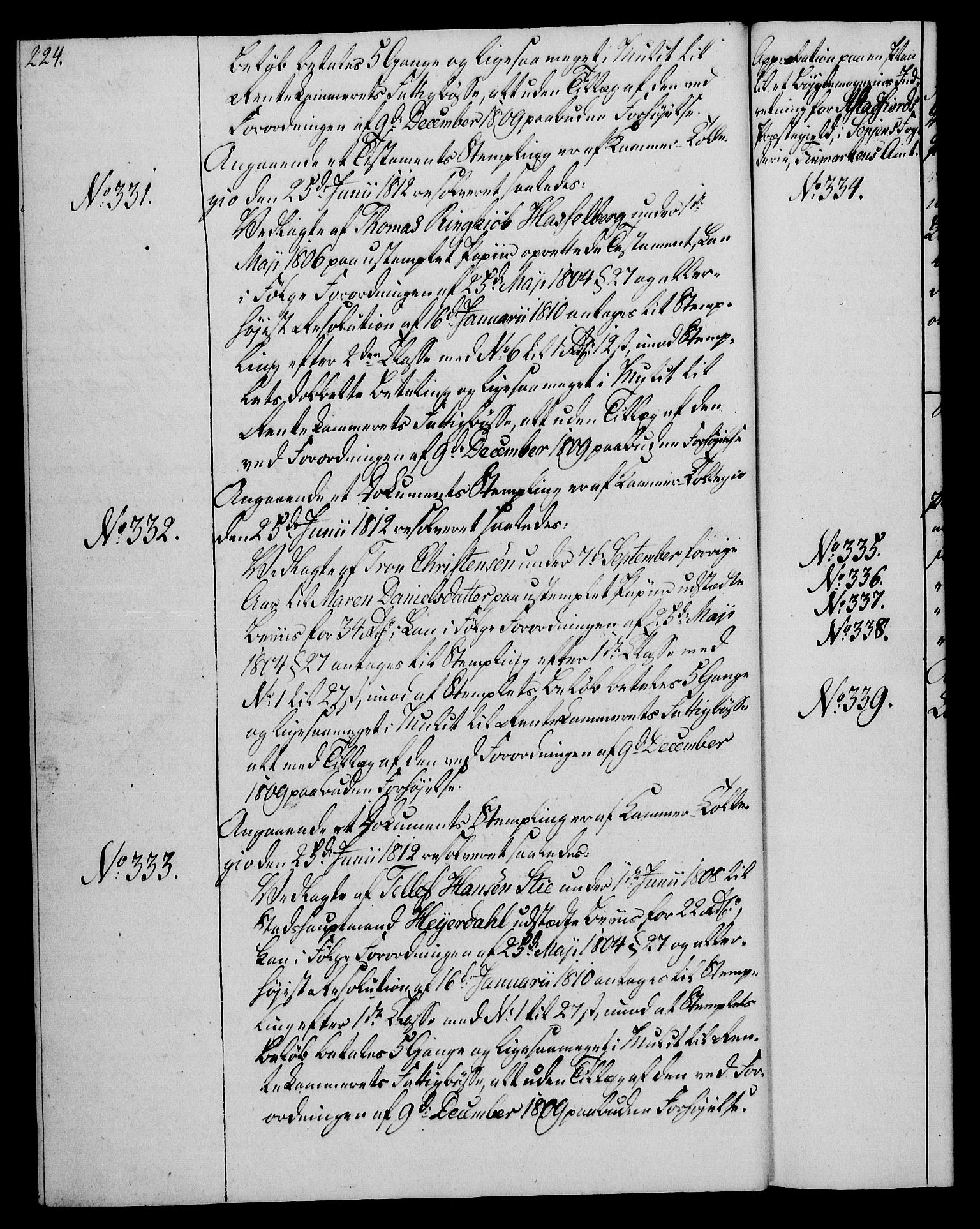 Rentekammeret, Kammerkanselliet, RA/EA-3111/G/Gg/Gga/L0020: Norsk ekspedisjonsprotokoll med register (merket RK 53.20), 1811-1814, p. 224
