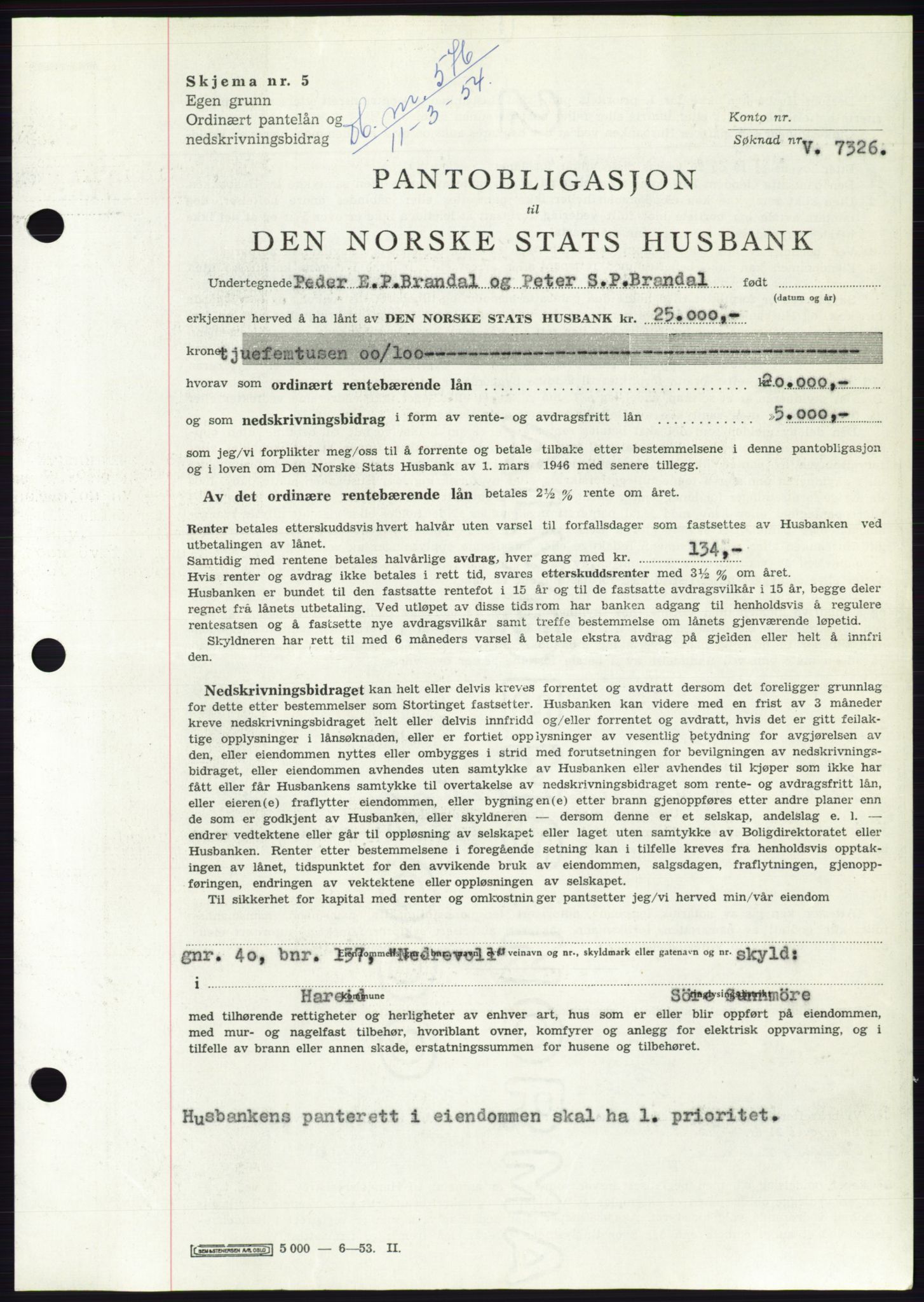 Søre Sunnmøre sorenskriveri, AV/SAT-A-4122/1/2/2C/L0124: Mortgage book no. 12B, 1953-1954, Diary no: : 576/1954